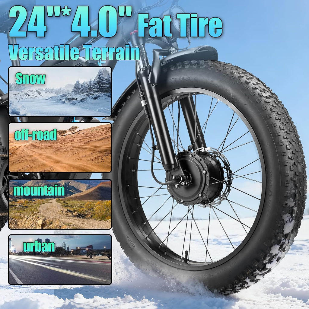 9000W Peak Dual Motor Ebike for Adults 47 MPH Fast Electric Bike, 58V Max-Output 1972 Wh Up to 105 Miles Ebikes,24' Fat Tire E-Bike,Front Suspension Electric Bicycle for Mountain Commuter Snow
