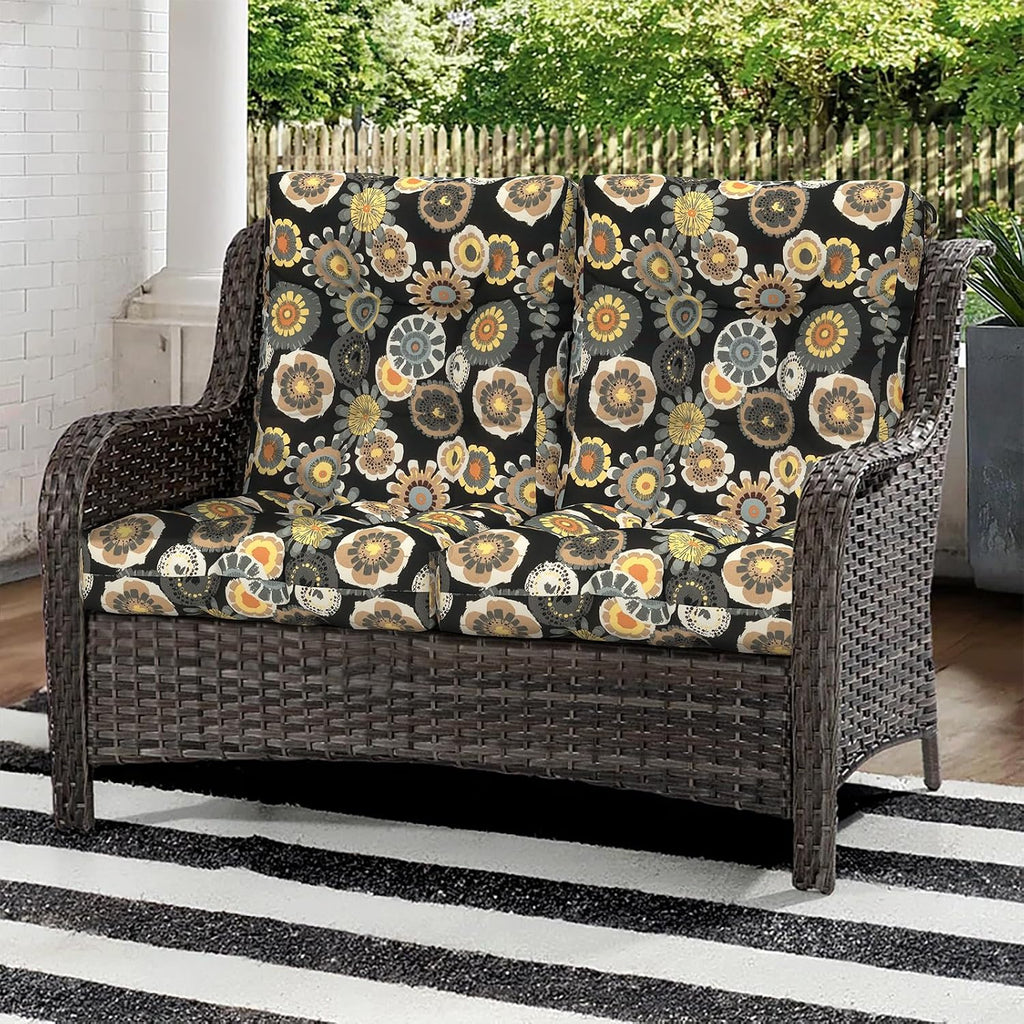 Outdoor Seat Chair Cushions, Tufted Back Patio Furniture Cushions Set of 2, Water Repellent Wicker Replacement for Home Garden Chairs, 42x21x4 Inch, Black Yellow Crosby