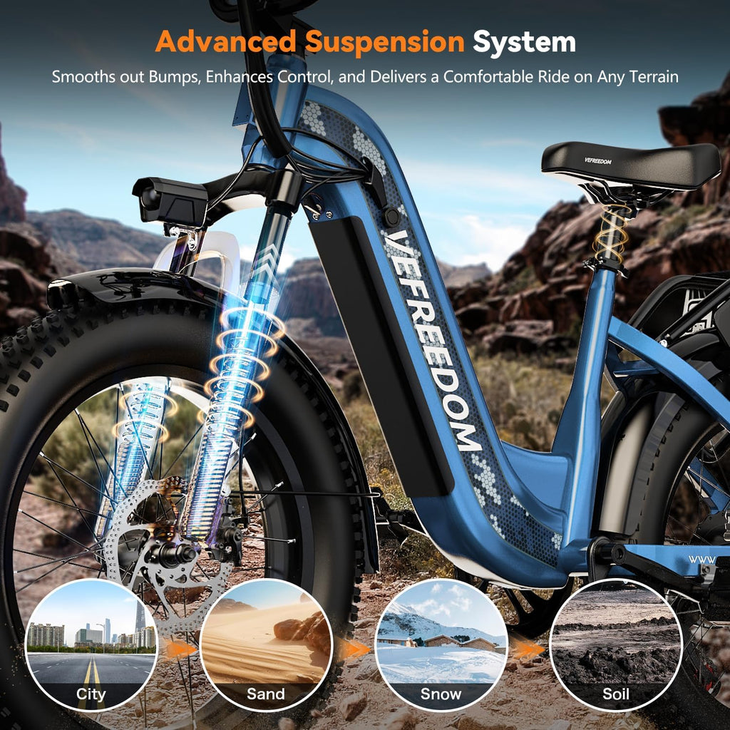 VEFREEDOM 1500W Motor Electric Bike for Adults 80 Miles 30MPH Ebike 20' x 4 Fat Tire 48V 20Ah Removable Battery Mountain E Bike Commuter Front Suspension Bicycles Men Women