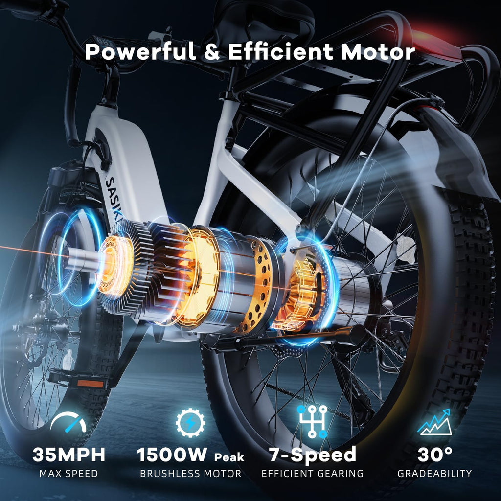 1500W Motor Electric Bike for Adults & Teenager, 48V 20AH Removable Battery Ebike, 24inch Fat Tire Electric Bicycle, Step-Thru E Bike for Commuting & Mountain, Front Suspension
