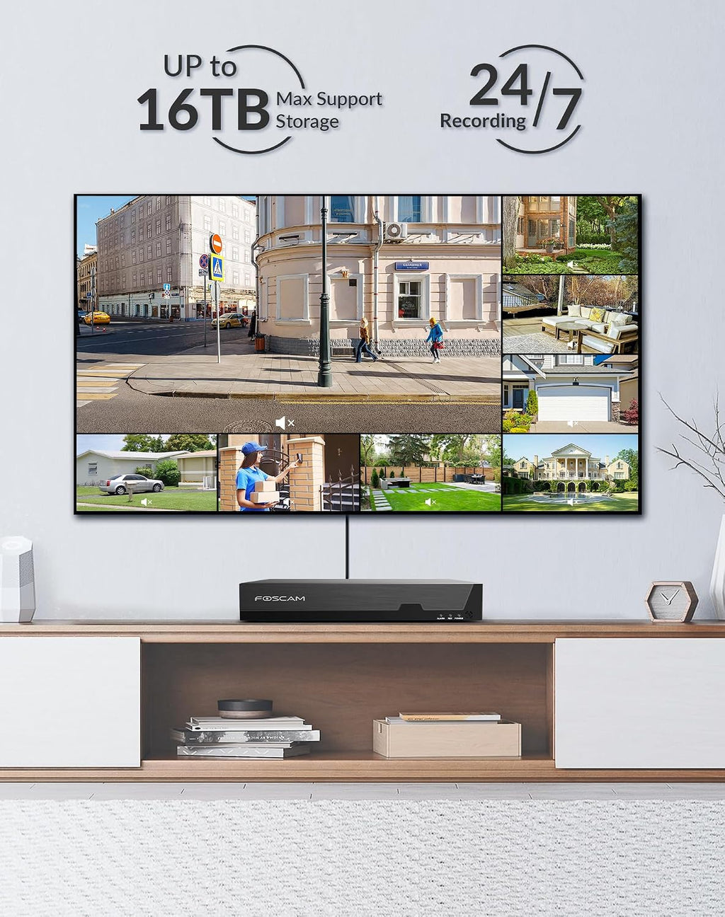FOSCAM 3K 5MP 8CH PoE Network Video Recorder for Home Security Camera System,Work with 8MP(3CH)/5MP/4MP ONVIF IP Cameras with AI Human/Vehicle Detection,Remote Access 24/7 Recording,No Hard Disk Drive