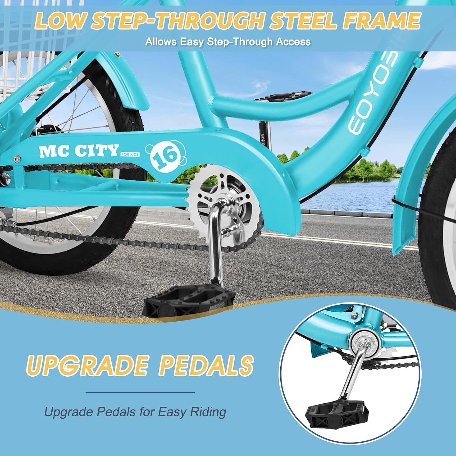 NAIZEA 16 Inch Trike Kids Bike, Single Speed Complete Cruiser Bikes for Boys & Girls, Three Wheel Bikes with Adjustable Height and Rear Basket, Multiple Colors