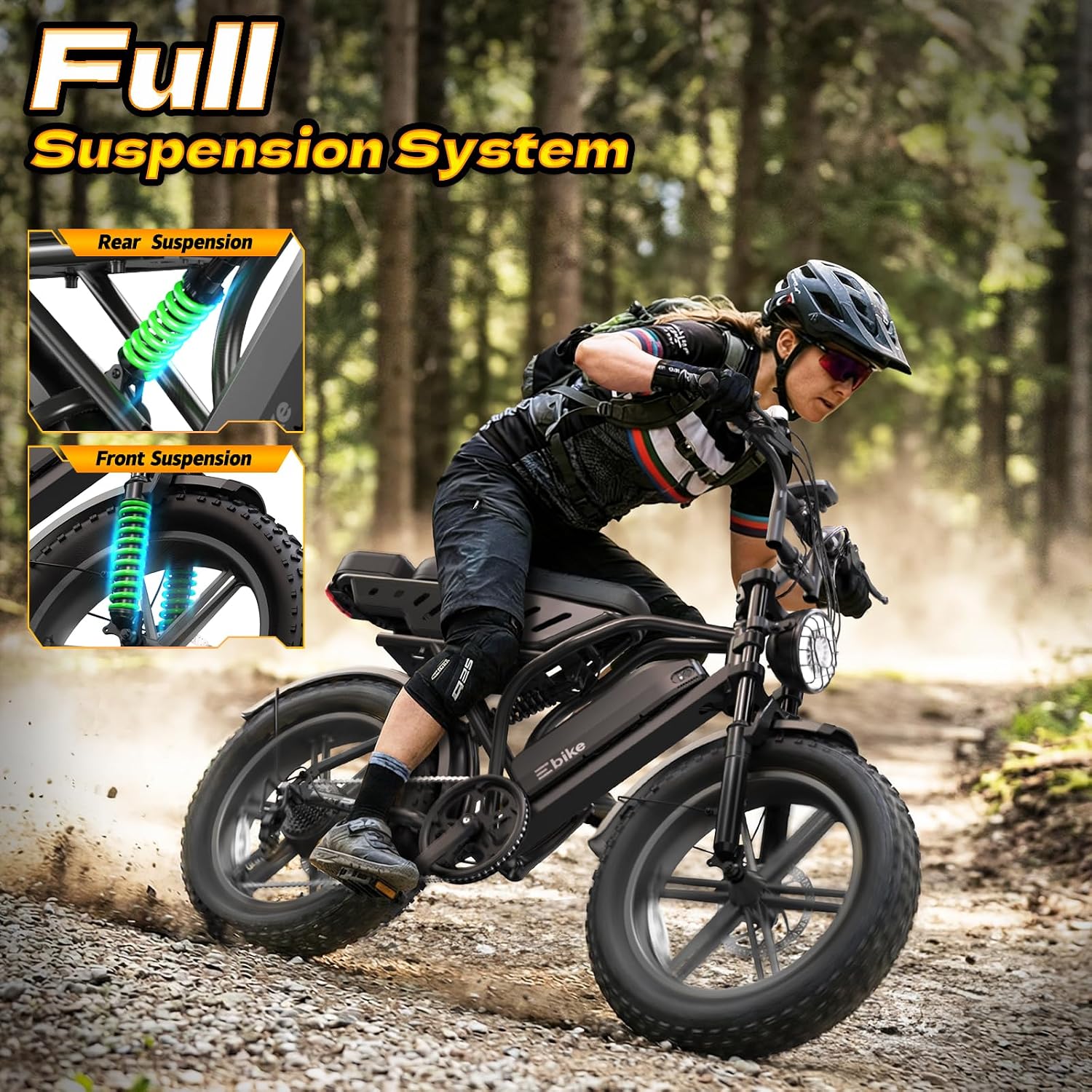 TST Electric Bike for Adults, 1500W Peak Motor 60 Miles Fat Tire Ebike with 48V 15Ah Removable Battery 20' Fat Tire Electric Bike, Dual Suspension，7 Speeds