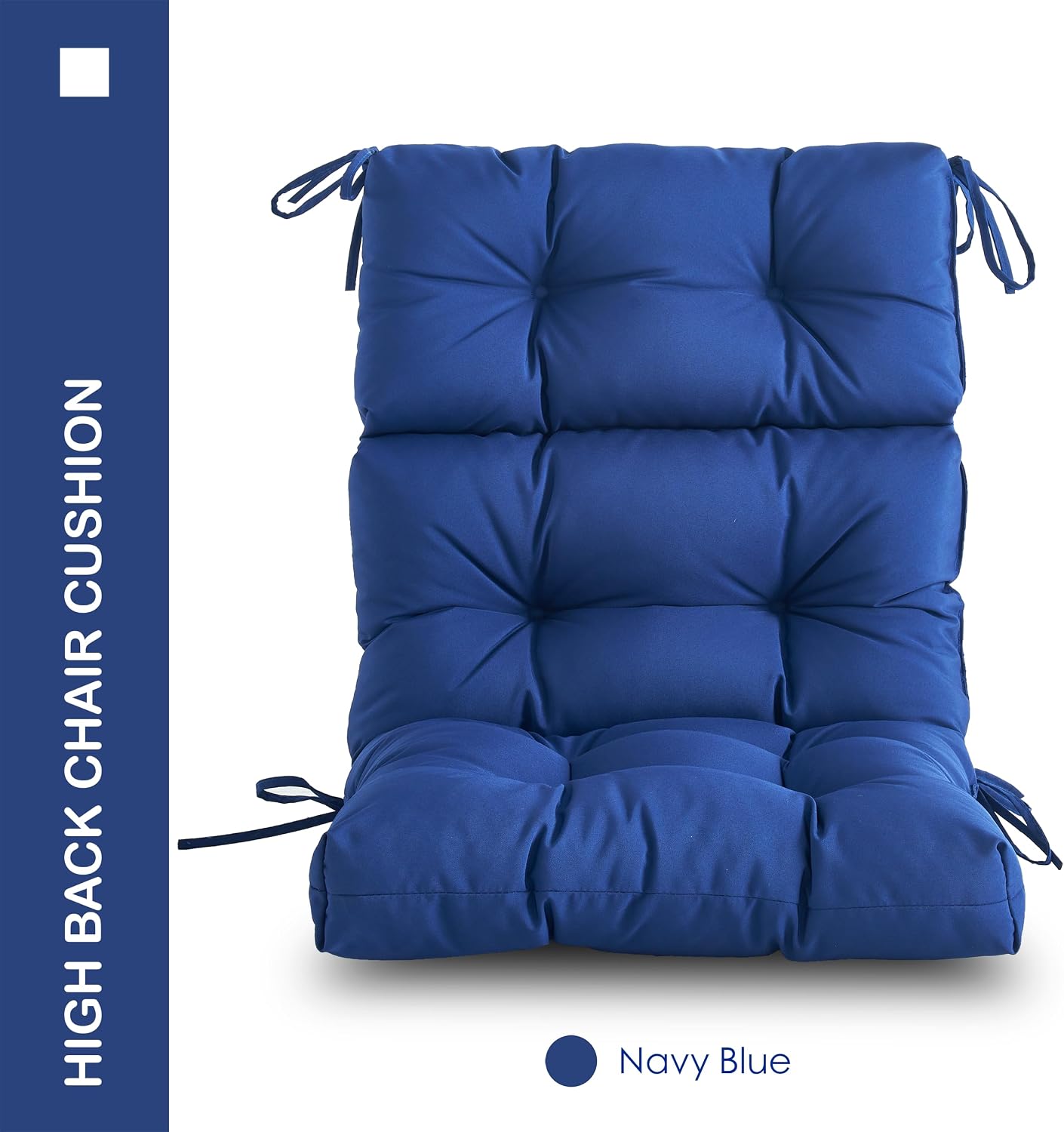 Outdoor Indoor High Back Chair Cushions Set of 4,Waterproof All-Weather Patio Adirondack Rocking Chair Cushions,Seat Back Chair Cushion for Outdoor Furniture with Ties,45x22 Inch, Navy Blue