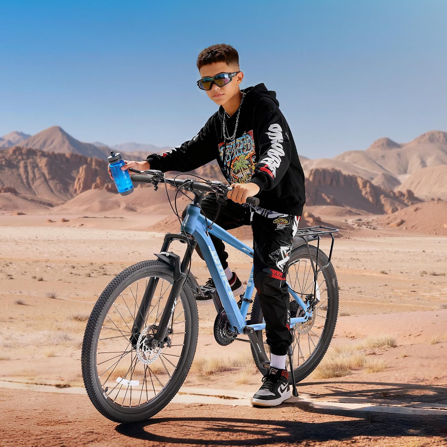 DEYGIA 24 26 inch Mountain Bike for Boys and Girls, 21-Speed Drivetrain, Kids Mountain Bike with Rear Rack, Suspension Fork, Dual Disc Brakes, Internal Cable, Kids' Bicycles with Multiple Colors