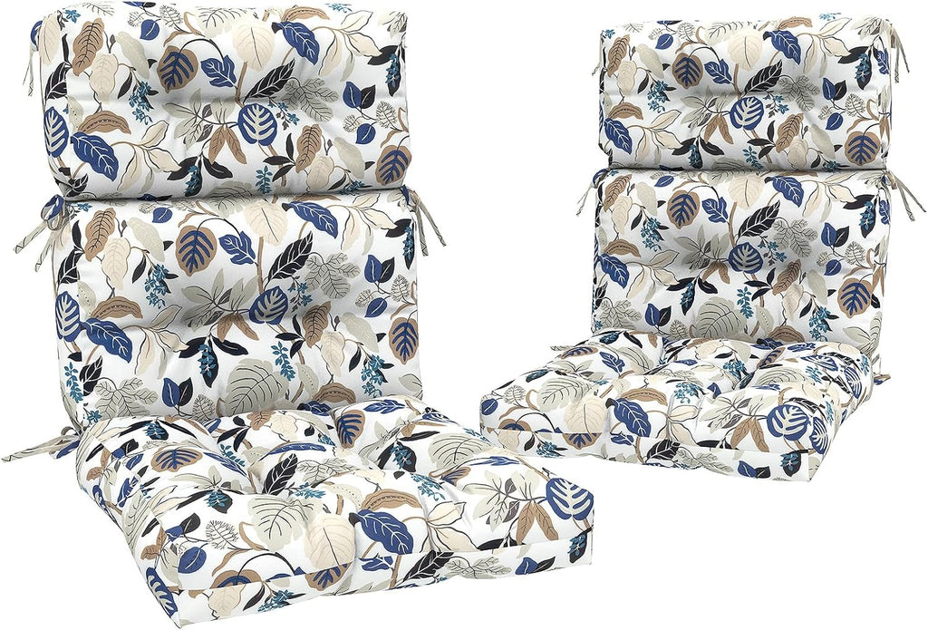 Outdoor High Back Chair Cushions Set of 2, Waterproof Chair Cushions for Patio Home Garden, Replacement Rocking Chair Cushion with tie 22' W x 20' D, Breeze Leaves Beige