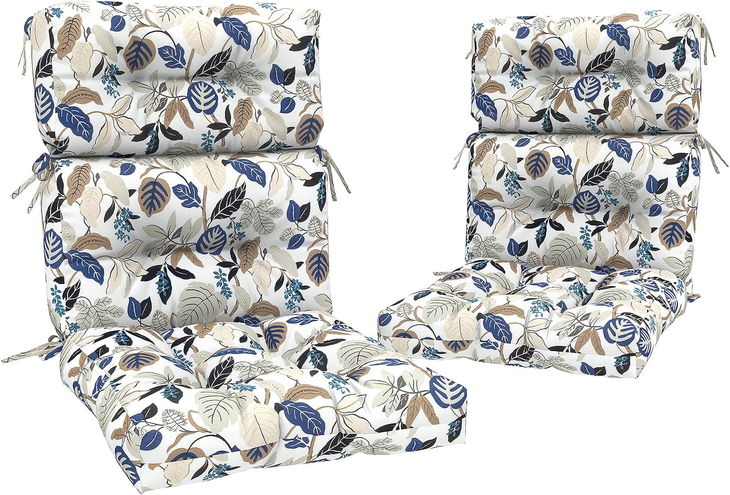 Outdoor High Back Chair Cushions Set of 2, Waterproof Chair Cushions for Patio Home Garden, Replacement Rocking Chair Cushion with tie 22' W x 20' D, Breeze Leaves Beige