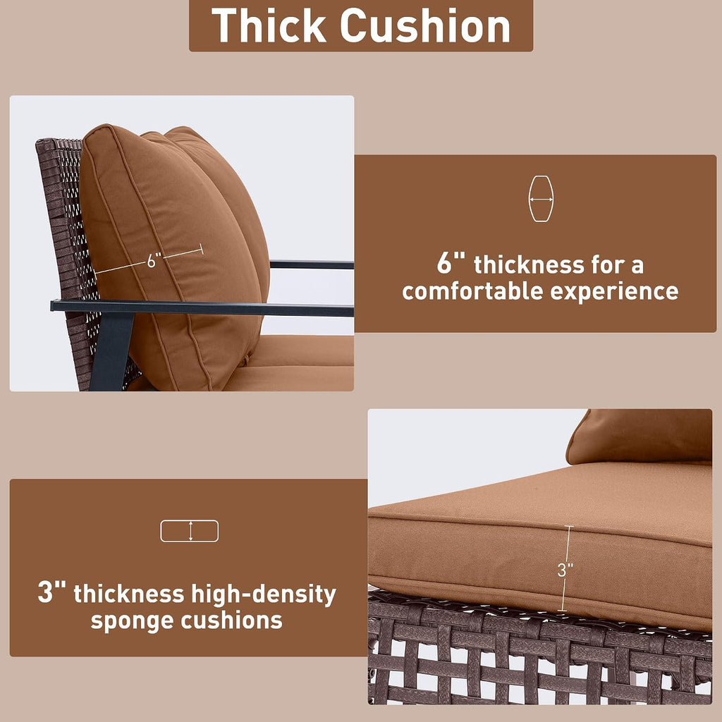 GDY Outdoor Wicker Loveseat Rocking Chair, Patio Outdoor Furniture Conversation Sets, Rattan Rocker Chair with Cushions, Modern Cozy Rocking Wicker Furniture for Garden, Porch, Poolside & Deck, Brown.