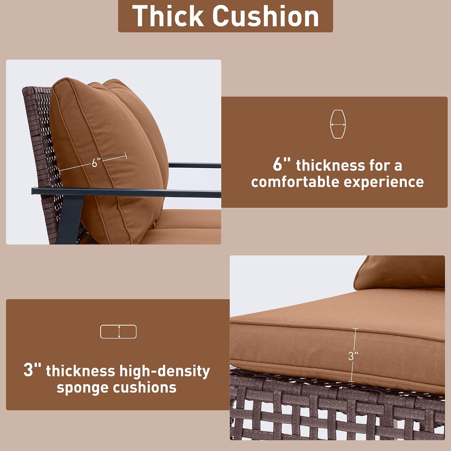 GDY Outdoor Wicker Loveseat Rocking Chair, Patio Outdoor Furniture Conversation Sets, Rattan Rocker Chair with Cushions, Modern Cozy Rocking Wicker Furniture for Garden, Porch, Poolside & Deck, Brown.
