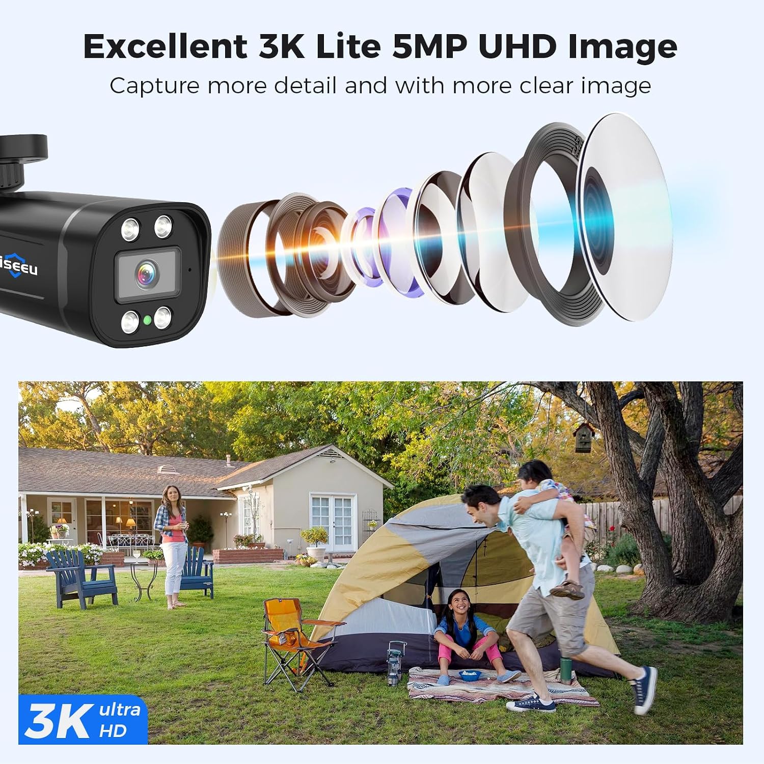 Hiseeu 3K 8ch Wired Security Camera System with Audio,Alarm Spotlight,AI Vehicle/Human Detection,3TB HDD,Home CCTV System,8PCS Security Cameras,5MP Surveillance DVR KIt Outdoor&Indoor,24/7 Record