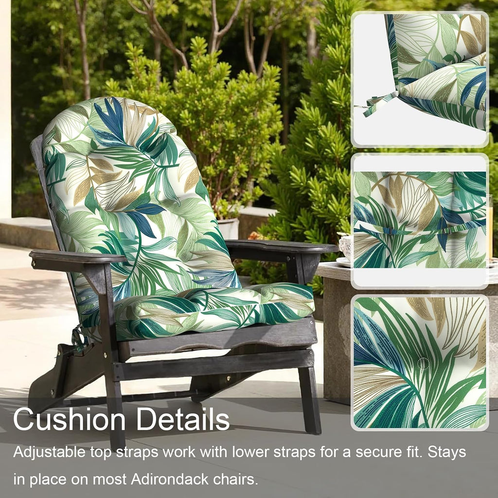 LVTXIII 2 Pack Outdoor Adirondack Chair Cushions, 44x19x4 Inch Water Repellent Patio Cushions for Rocking Chairs, Thick Tufted High Back Seat Cushion Set, Lush Leaf Green