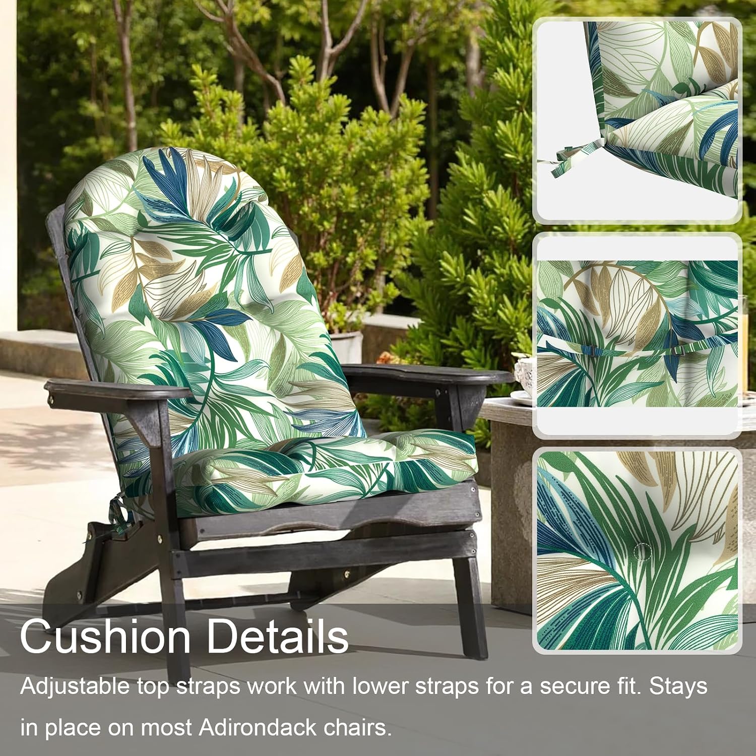 LVTXIII 2 Pack Outdoor Adirondack Chair Cushions, 44x19x4 Inch Water Repellent Patio Cushions for Rocking Chairs, Thick Tufted High Back Seat Cushion Set, Lush Leaf Green