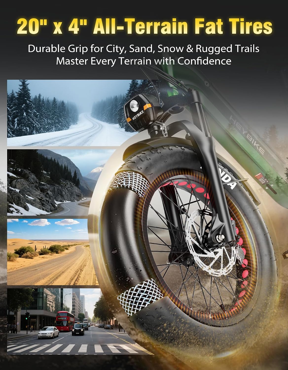 Heybike Ranger Foldable Electric Bike for Adults, 1200W/1800W Peak Motor, 28/32MPH E Bike, 55/90 Miles Range, 20'x4.0' Fat Tire Ebike with Removable Battery, Hydraulic Brakes for Snow, Beach,Commuting
