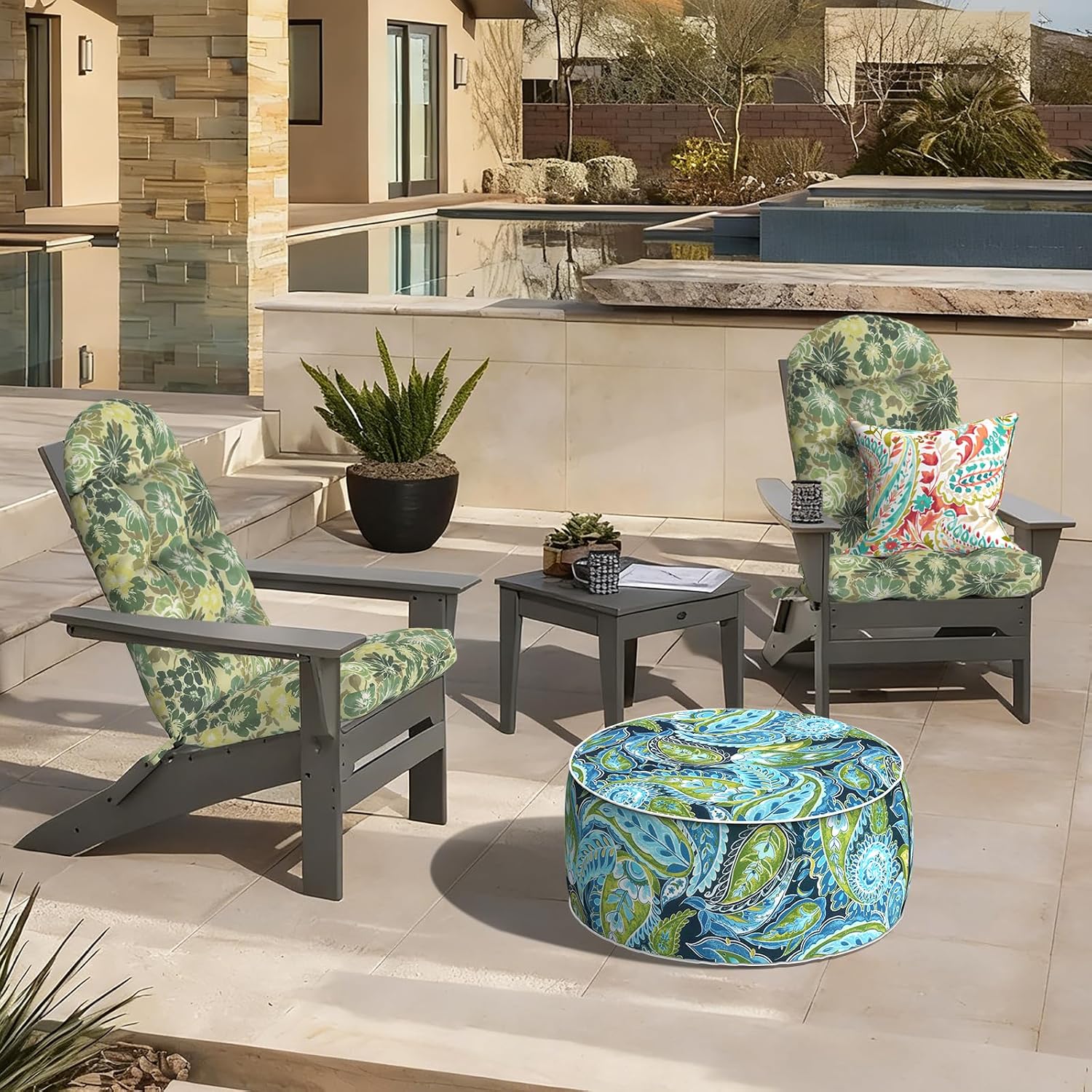 LVTXIII 2 Pack Outdoor Adirondack Chair Cushions, 44x19x4 Inch Water Repellent Patio Cushions for Rocking Chairs, Thick Tufted High Back Seat Cushion Set, Green Rose