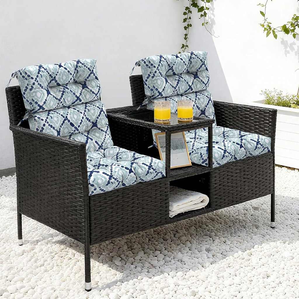 LVTXIII Outdoor Tufted High Back Cushions Set of 2 Patio Seasonal Replacement Rocking Chair Cushion with Ties, Solid Seat and Back Chair Cushion, (44' L x 22W', Boho Geometry Blue)