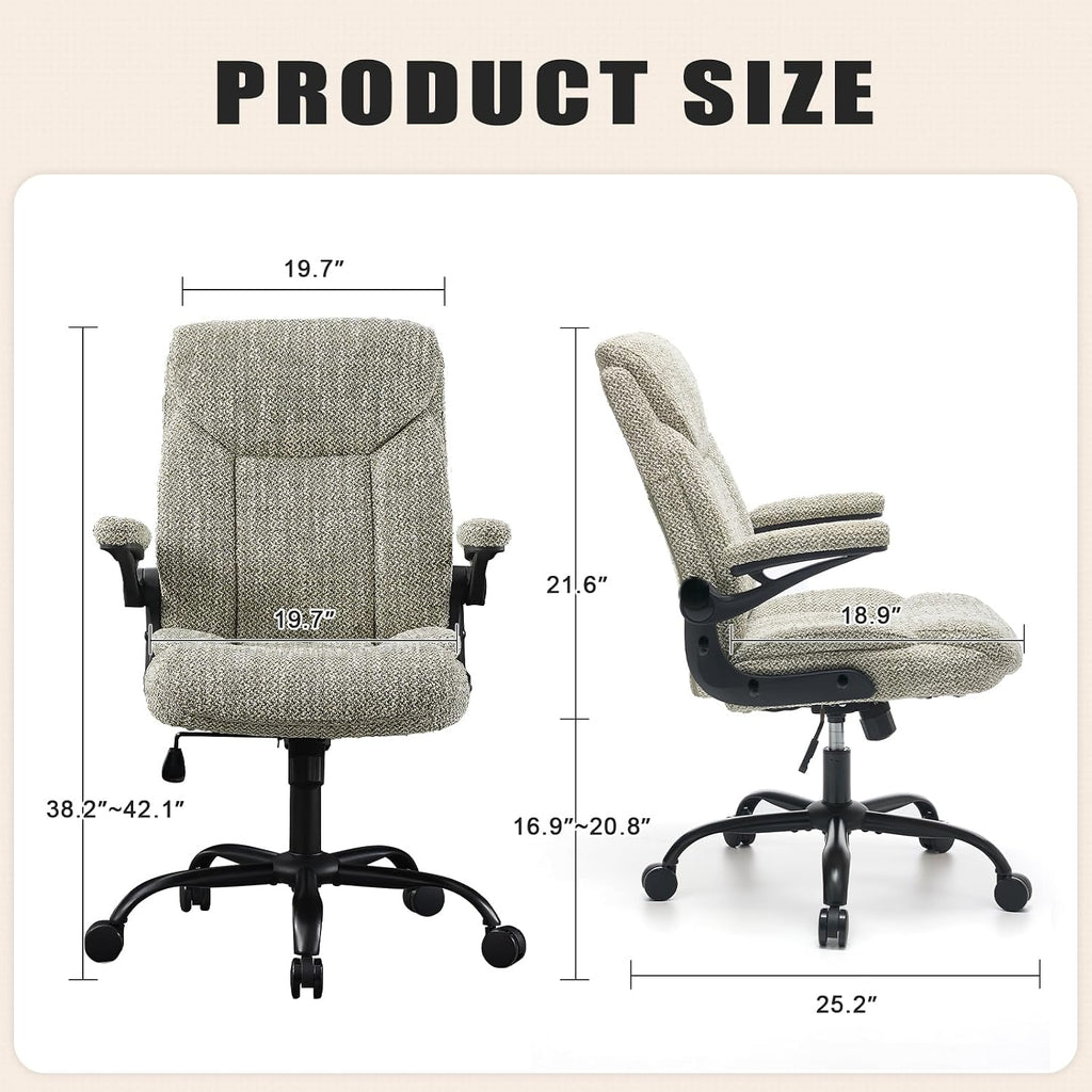 Cloth Office Chair Adjustable Desk Chair Mid Back Executive Comfortable Fabric Ergonomic Back Support Home Computer Chair with Padded Flip-up Armrest Swivel Wheels, Small Gaming Chair | LightGreen