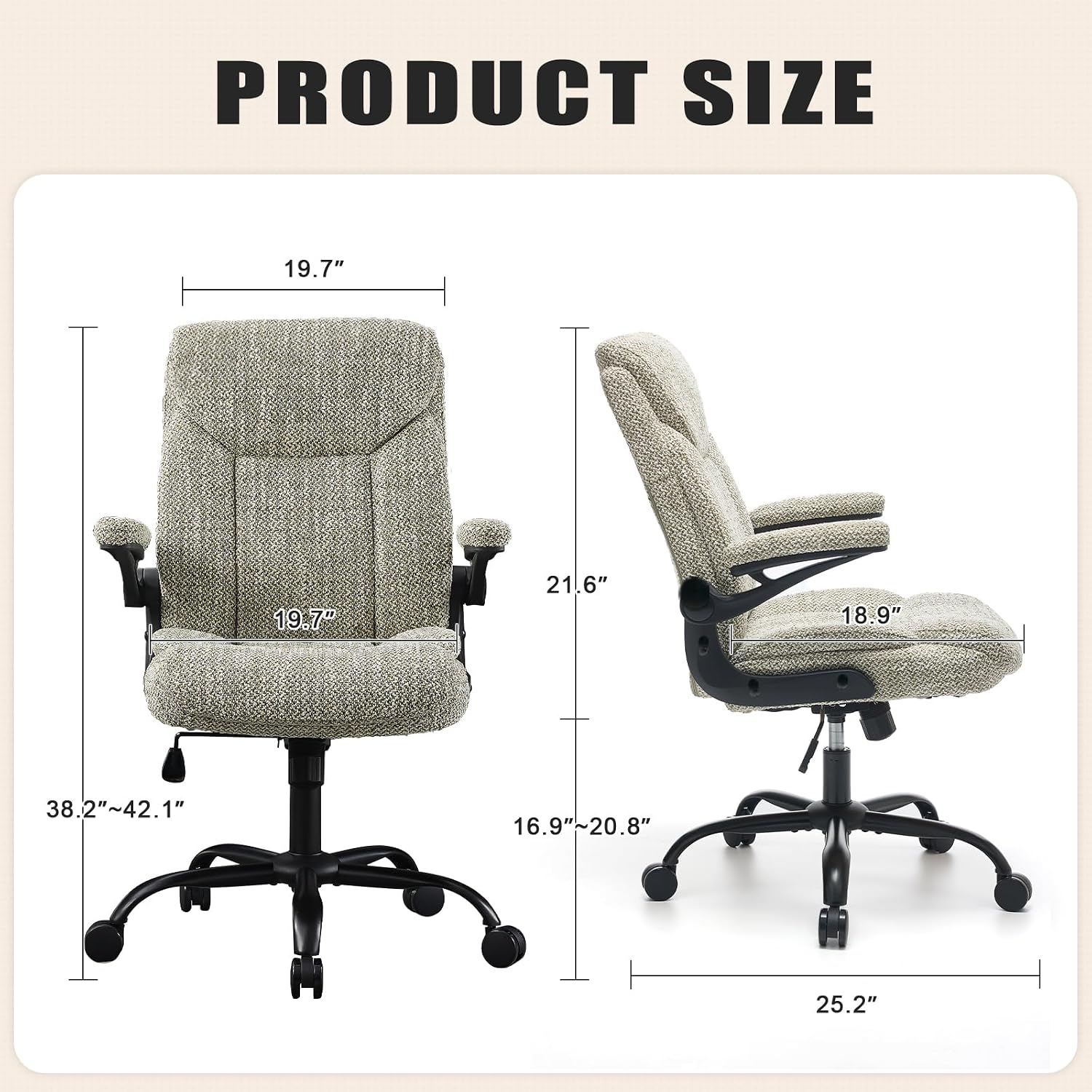Cloth Office Chair Adjustable Desk Chair Mid Back Executive Comfortable Fabric Ergonomic Back Support Home Computer Chair with Padded Flip-up Armrest Swivel Wheels, Small Gaming Chair | LightGreen