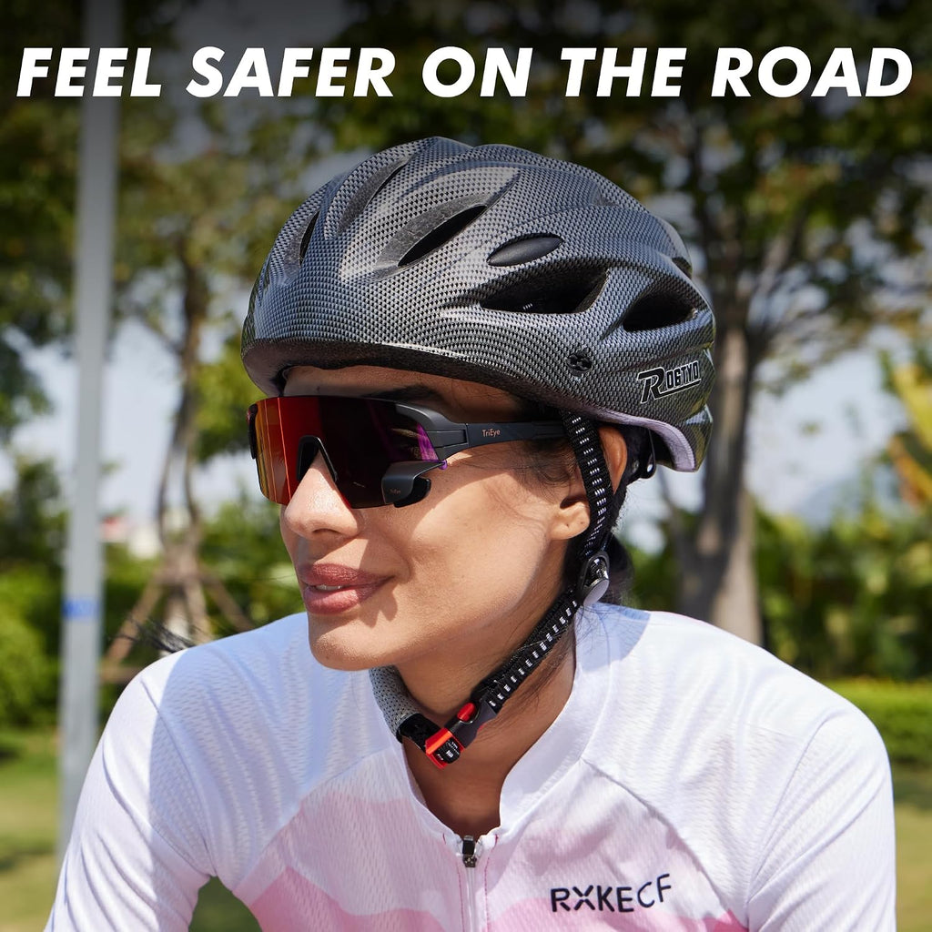 TriEye Cycling Glasses with Rear-view Mirror - Sports Sunglasses for Men & Women - UV-400 Protection