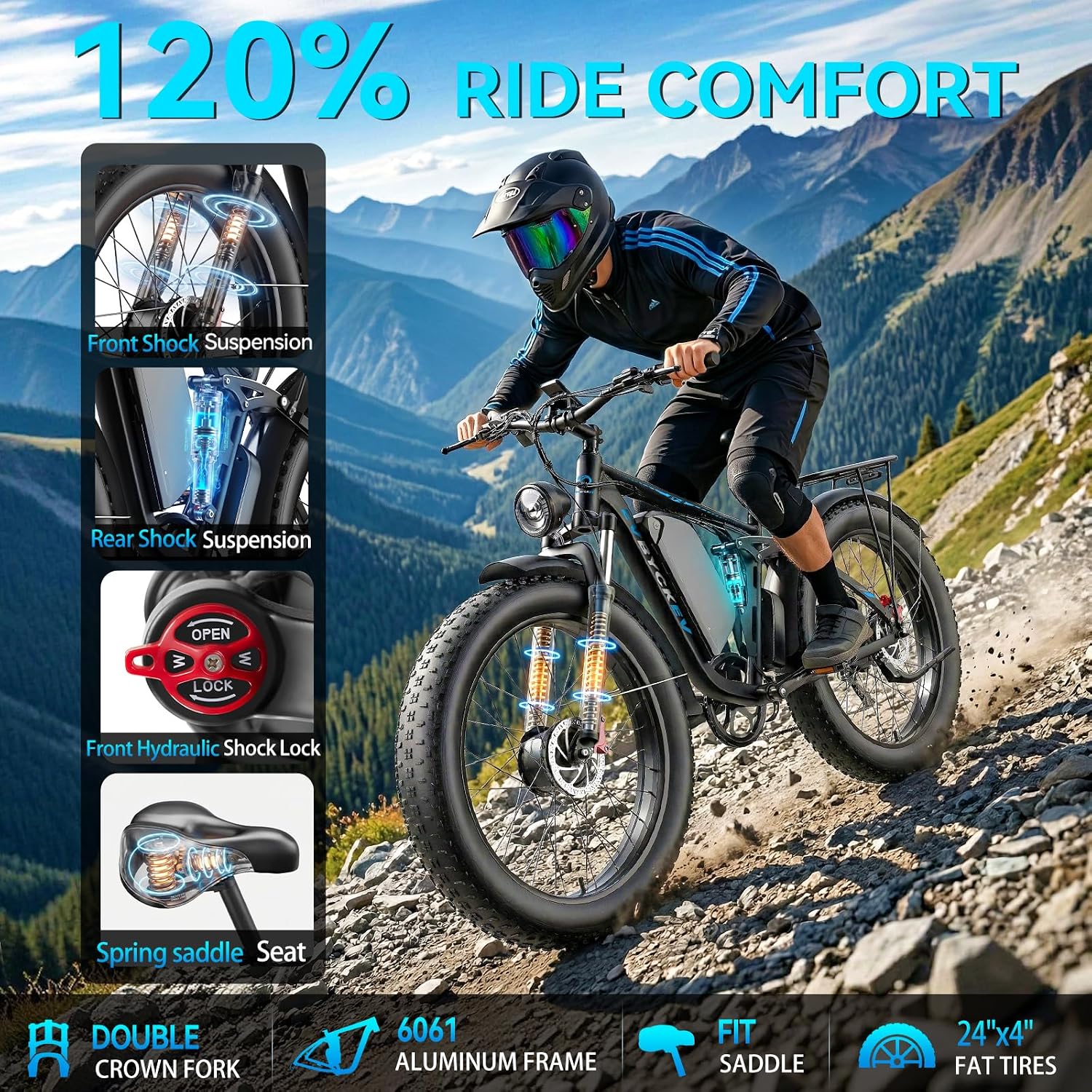 9000W Peak Electric Bike for Adults,58V Max-Output 1972Wh Dual Motor Ebike,47MPH 105Miles Range,24' x4.0 Fat Tire Hydraulic Disc Brake Full Suspension E-Bike for Mountain Snow Commuter