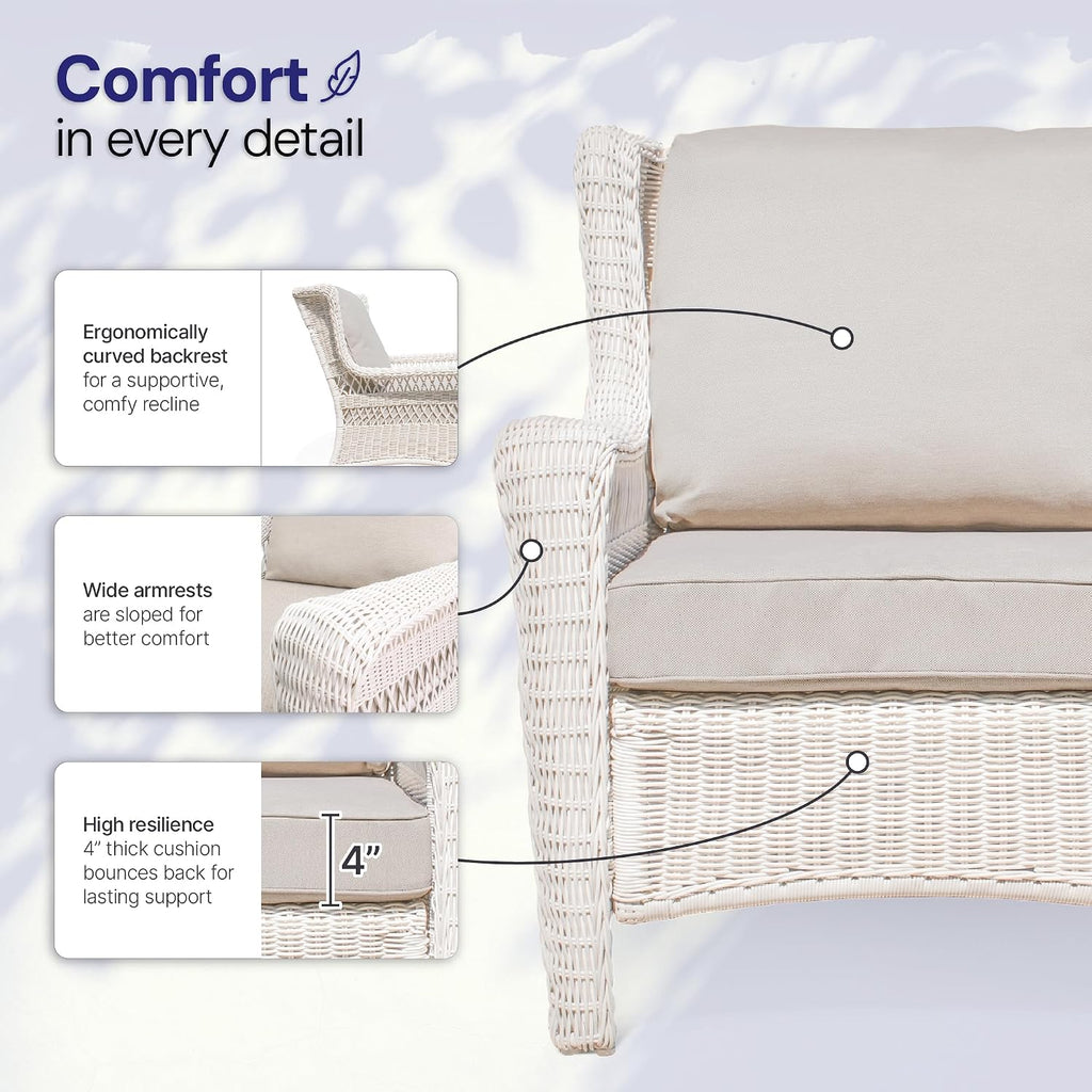 Park Meadow Outdoor Patio Wicker Armchairs Set of 2, All-Weather HDPE Rattan Chairs with Polyester Fabric Beige Cushions for Garden Porch Backyard Porch Lawn (Taupe Beige/Off-White)