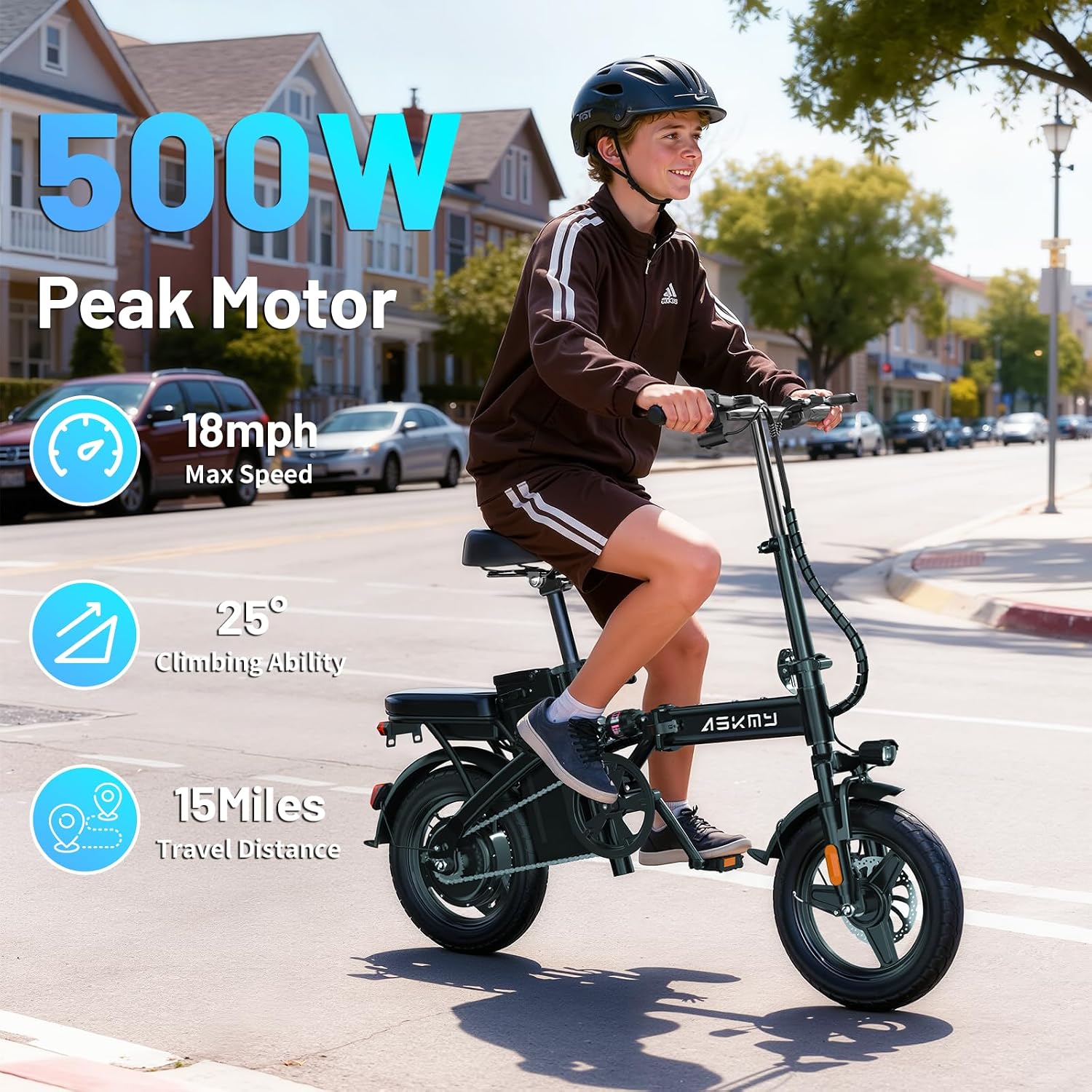 Foldable Electric Bike for Teens and Adults, 14 inch Mini E-Bike with 500W Peak Motor, 48V Removable Battery, Commute Electric Bicycle with 18MPH and 30-35 Miles PAS Range