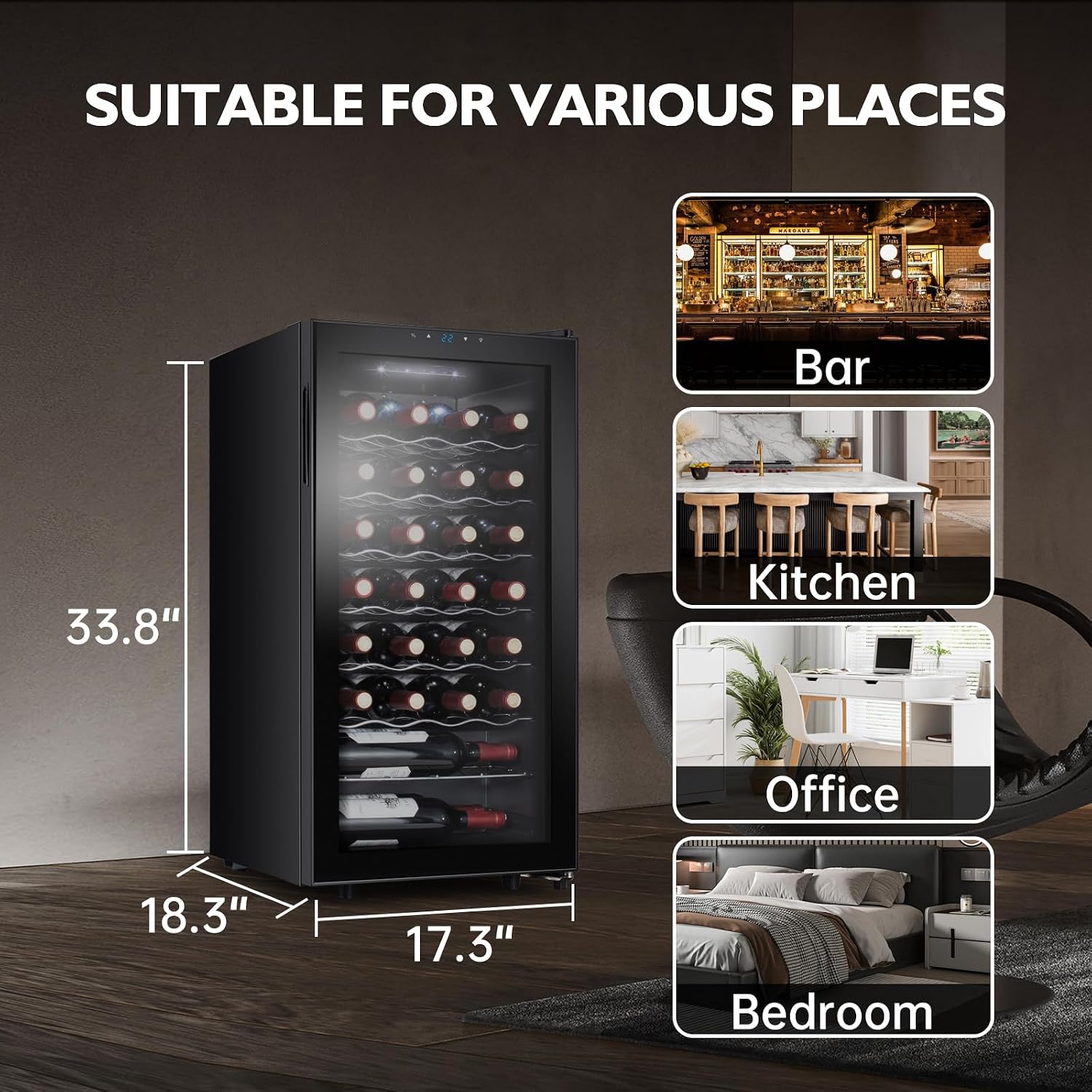 28 Bottle Compressor Wine Cooler Refrigerator, Small Freestanding Wine Fridge for Red, White and Champagne, Mini Fridge with 40-66F Digital Temperature Control Glass Door
