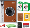 FUJIFILM INSTAX MINI EVO Hybrid Instant Camera (Brown) Bundle with Fuji Instax-Mini-Instant Film Value Pack (40 Sheets) + 32GB Memory Card + Carrying Case + Photo Album 64 Pockets + Cleaning Cloth