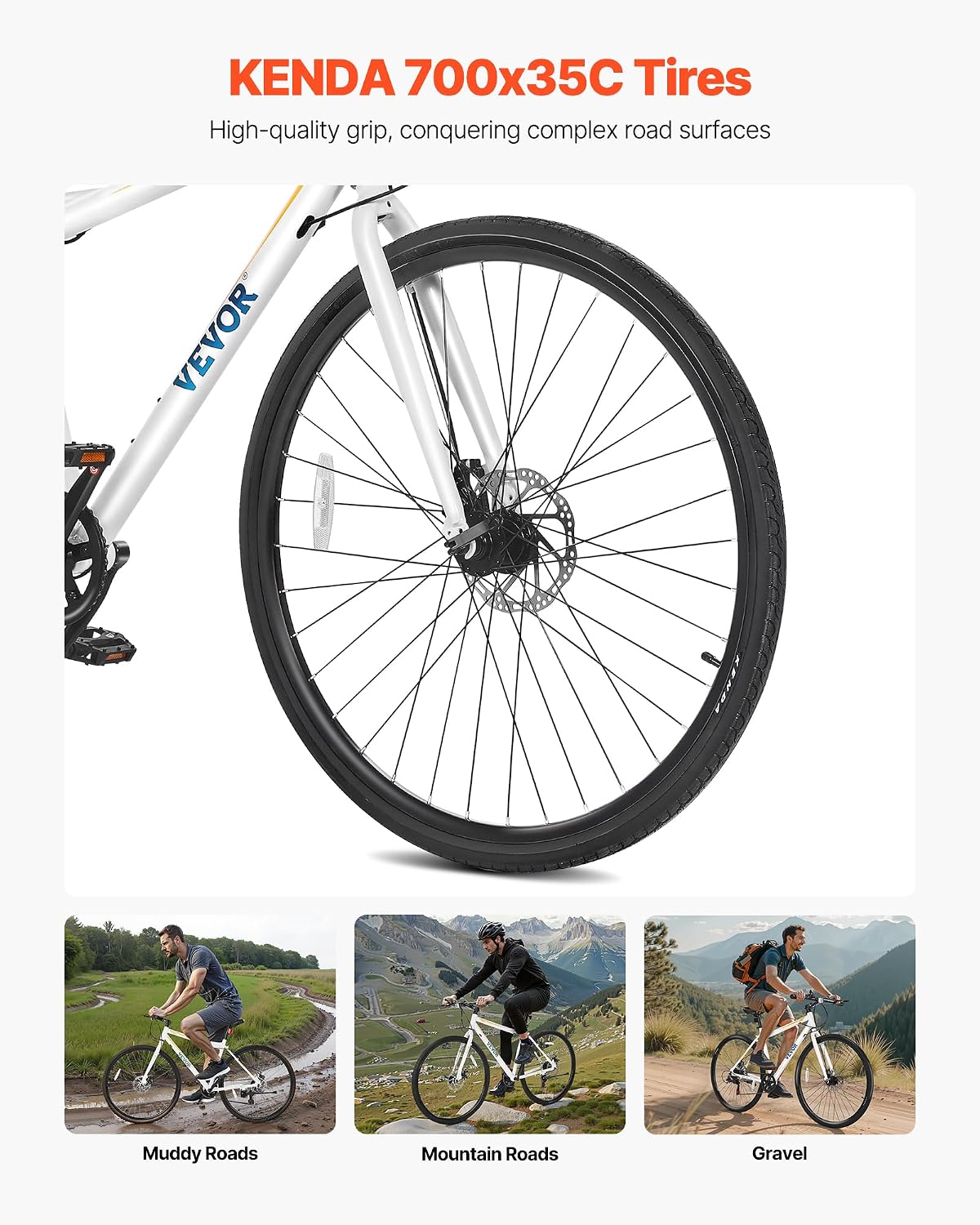 VEVOR Hybrid Bike, Lightweight Aluminum Frame Bike, 700c Wheel Men Women Hybrid Bicycle, Step-Over/Step-Through Adult Urban City Commuter Bikes, with 7/24 Speed, Alloy Adjustable Stem and Seat