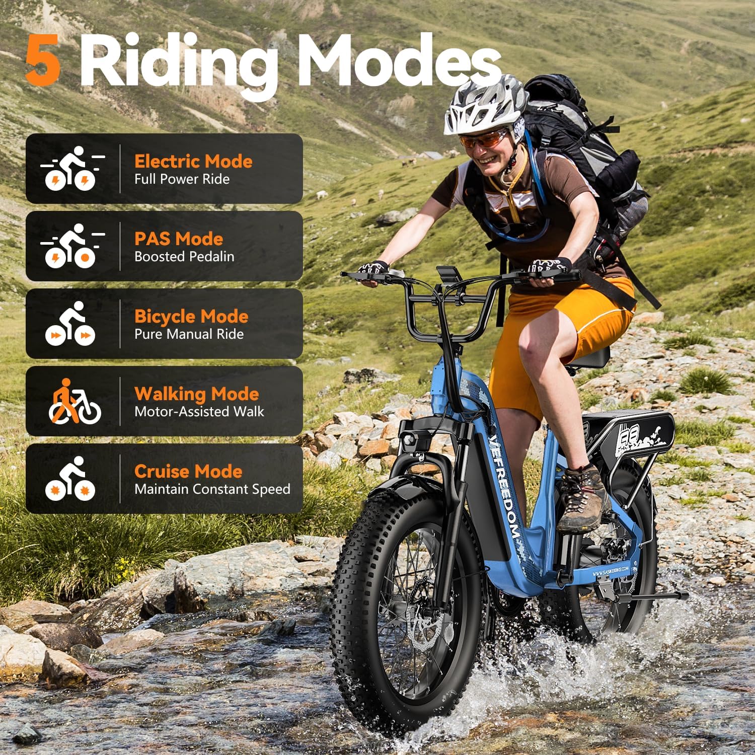 VEFREEDOM 1500W Motor Electric Bike for Adults 80 Miles 30MPH Ebike 20' x 4 Fat Tire 48V 20Ah Removable Battery Mountain E Bike Commuter Front Suspension Bicycles Men Women