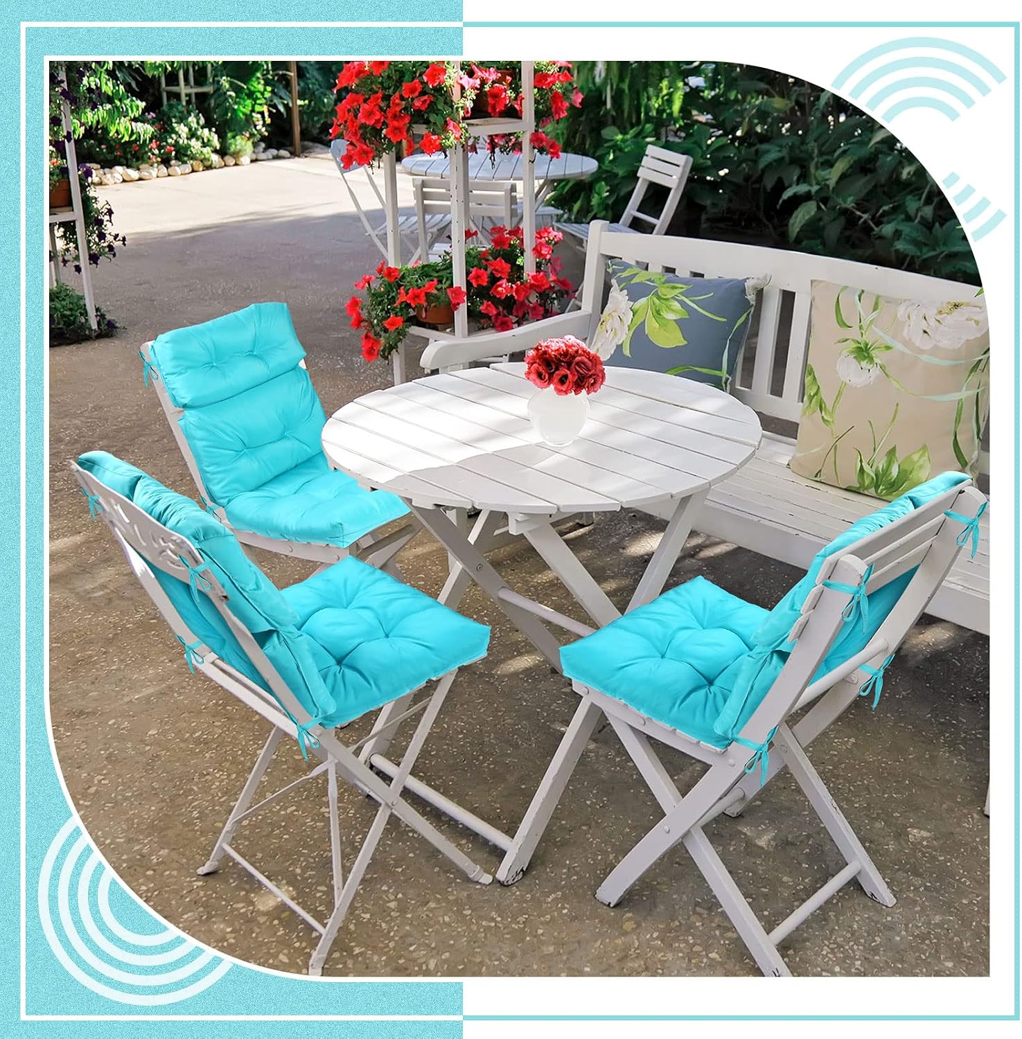 Geelin 4 Pcs High Back Patio Chair Cushion Indoor Outdoor Seat Chair Cushions Back Tufted Patio Rocking Pads Weather Replacement for Furniture (Blue)