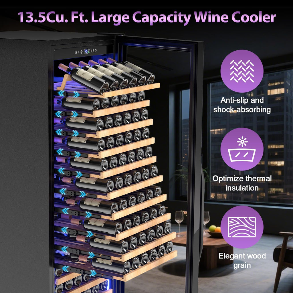 Velivi Wine Cooler-Wine Fridge with Safety Lock Freestanding/Built in 24 Inch Wide Large Wine Refrigerator for 154 Bottles,Cellar Chiller Low Noise, Fast Cooling, Black