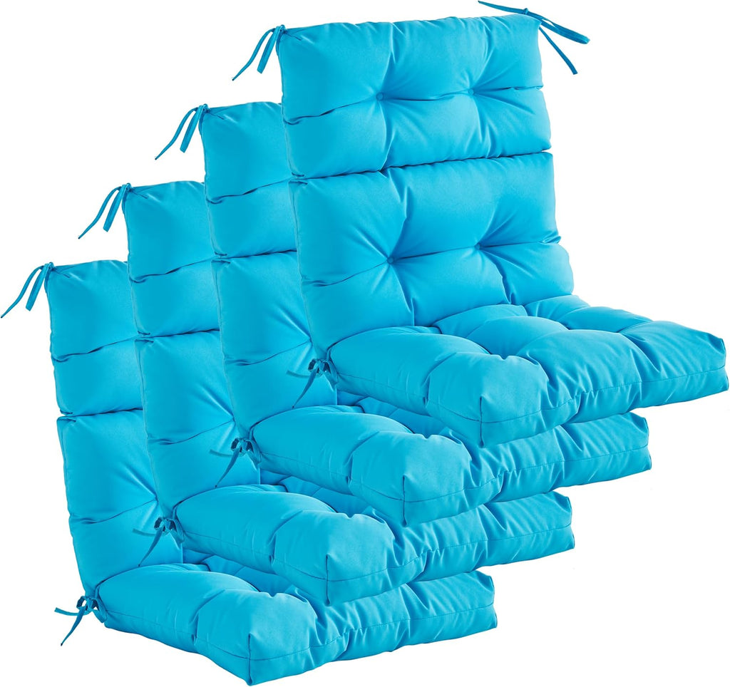 Outdoor Indoor High Back Chair Cushions Set of 4,Waterproof All-Weather Patio Adirondack Rocking Chair Cushions,Seat Back Chair Cushion for Outdoor Furniture with Ties,45x22 Inch, Aqua Blue