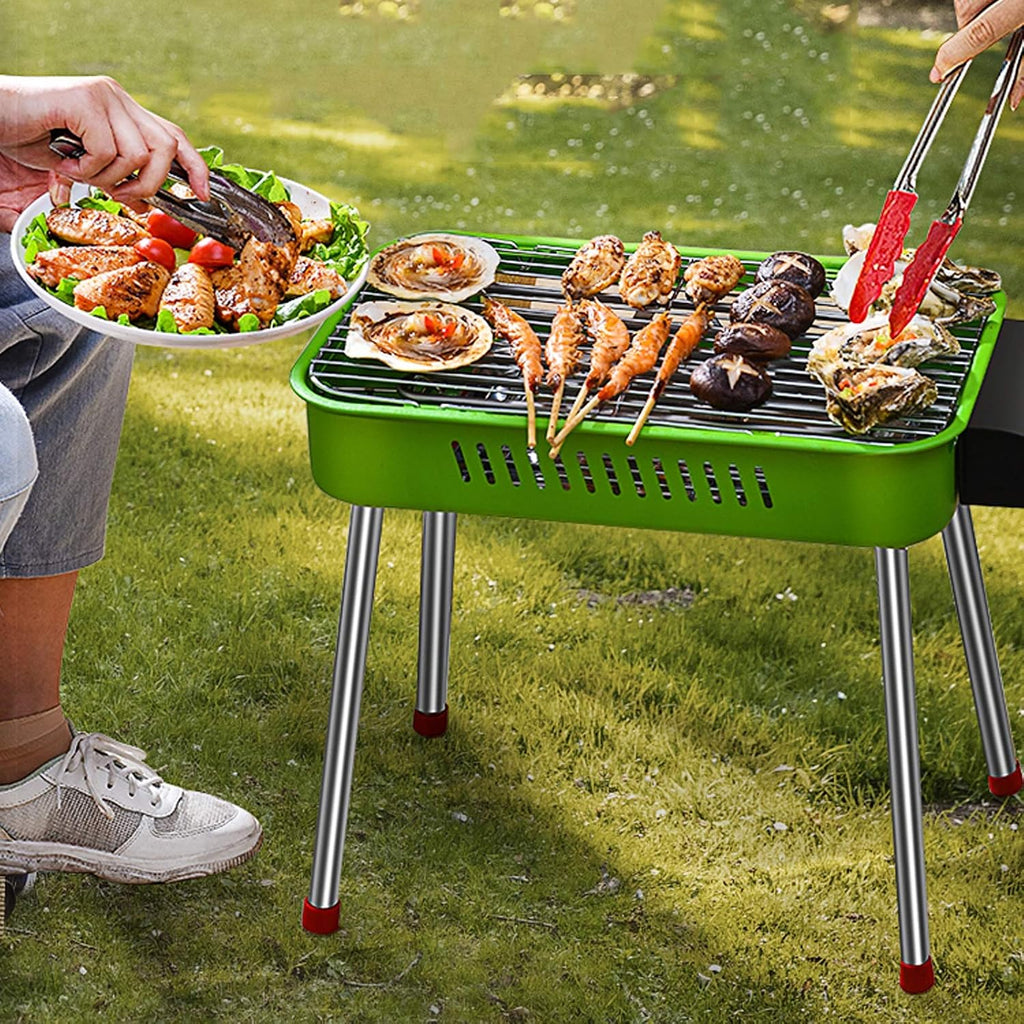 Grill for Outdoor Indoor Outdoor Electric Carbon Barbecue Grill Electric BBQ Smokeless Grill with Legs 1800W Adjustable Thermostat Removable Washable Plates, 18.5' X 9.8', Green Barbecue Grill