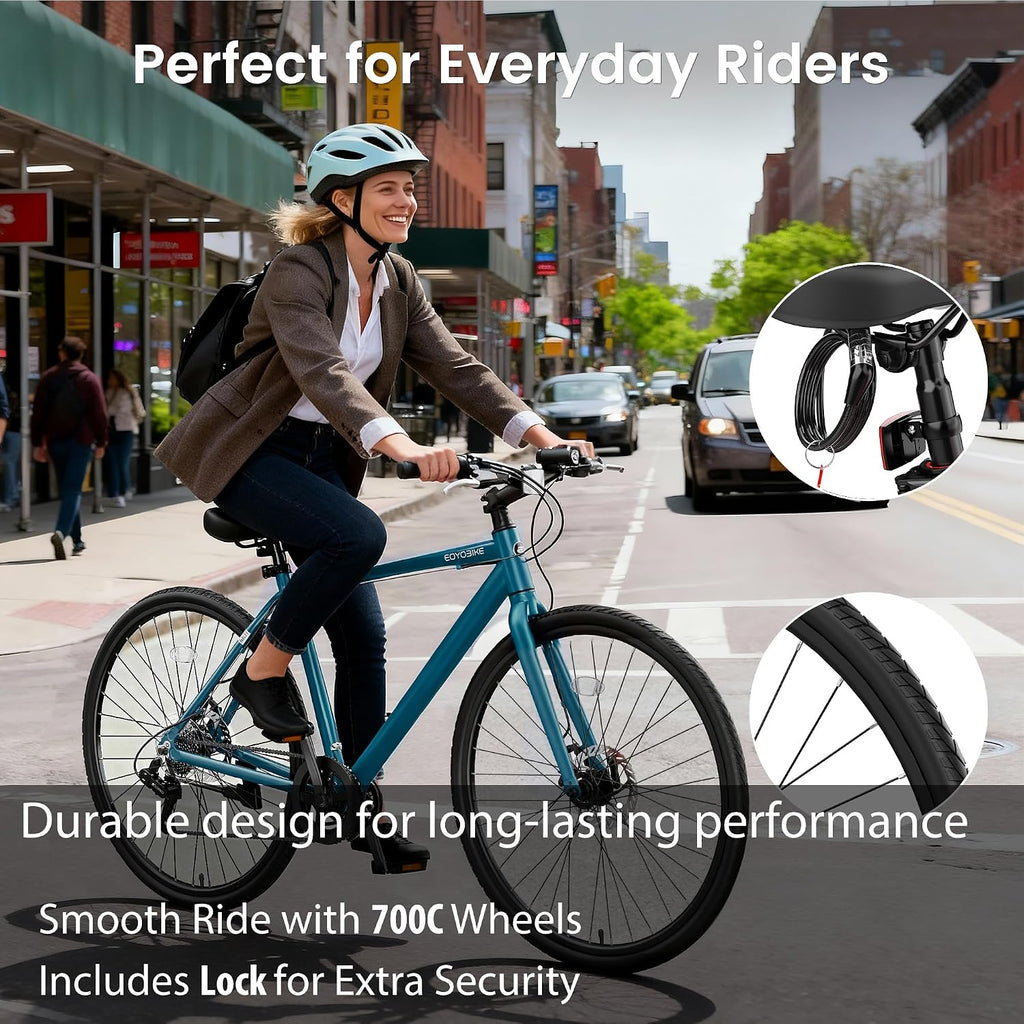 MOONCOOL Hybrid Bike for Men, 700C Aluminum 29LB Ultra-Light 8 Speed Commuter Bike, 350lb Loading, 29' Urban Bicycle, Dual Disc Brakes, for Tall Men&Women, 85% Pre-Assembled