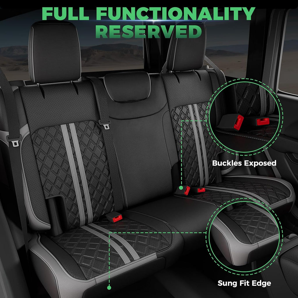 for Jeep Wrangler Seat Covers JL 4 DR Without Rear Cup Holder 2018 2019 2020 2021 2022 2023 2024 2025 2026, Custom Fit Car Seat Covers Full Set,Waterproof Leather Seat Protector,BlackGrey