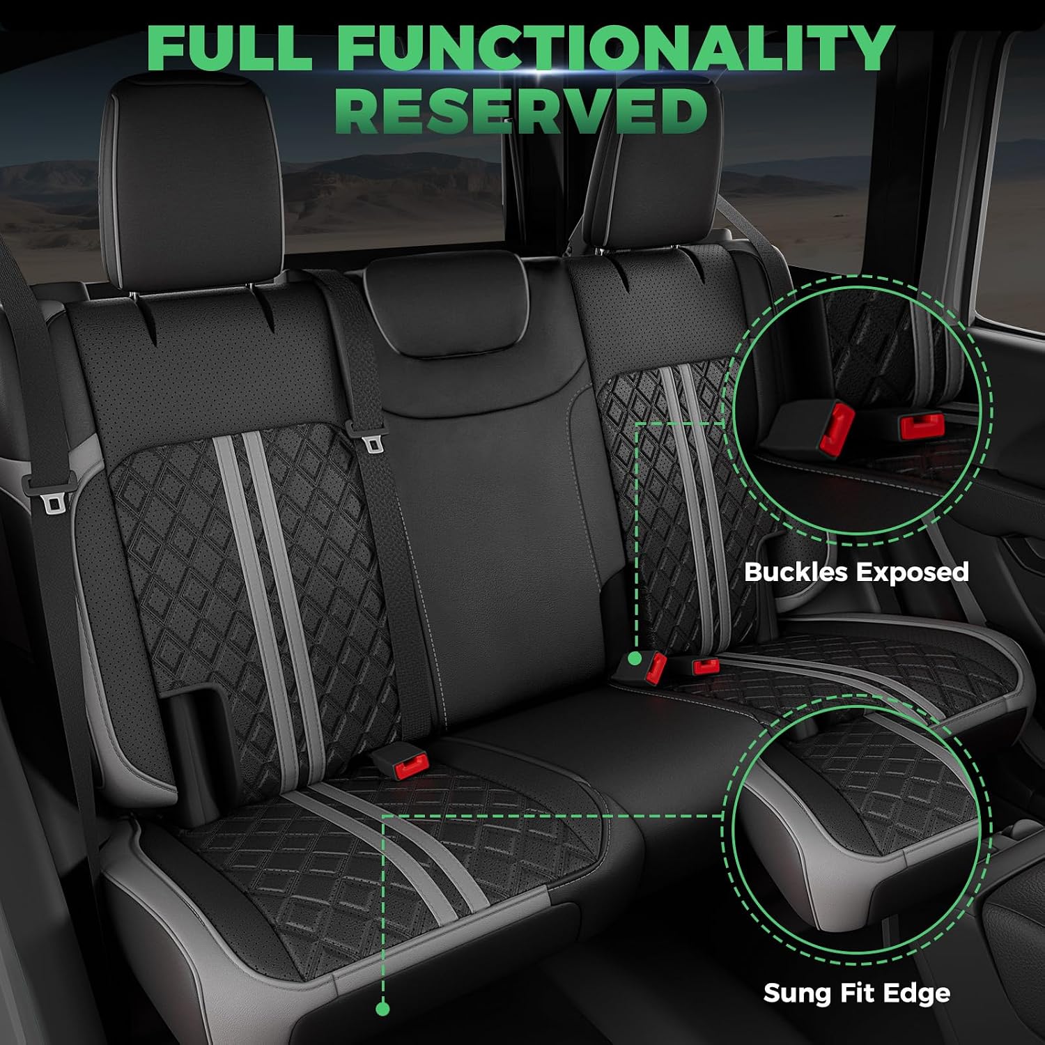 for Jeep Wrangler Seat Covers JL 4 DR Without Rear Cup Holder 2018 2019 2020 2021 2022 2023 2024 2025 2026, Custom Fit Car Seat Covers Full Set,Waterproof Leather Seat Protector,BlackGrey