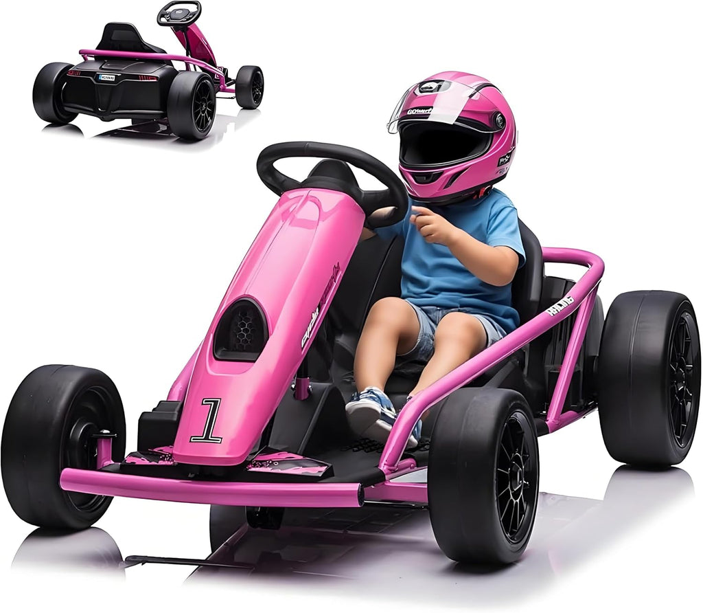 Go Kart, Big Kids Electric Karts, 24v 2 x 300w 8MPH Support for Smooth Slew Drift with Slow Start and Seat Belt for Double Protection, with Musical Horns, Maximum Load 180Lbs, for Kids 8-11 Year