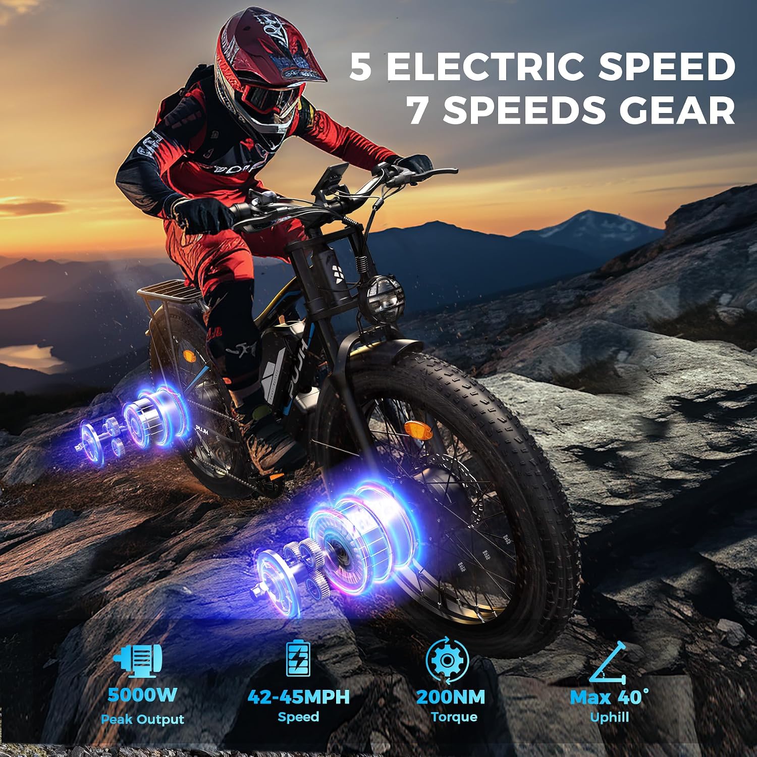 6000W Max 50 MPH up to100 Mile Dual Motor E-Bike for Adults, 60V 1200Wh Long-Lasting Battery with 26' Fat Tire All Terrain Adults with Adventure and Commuting Electric Bike