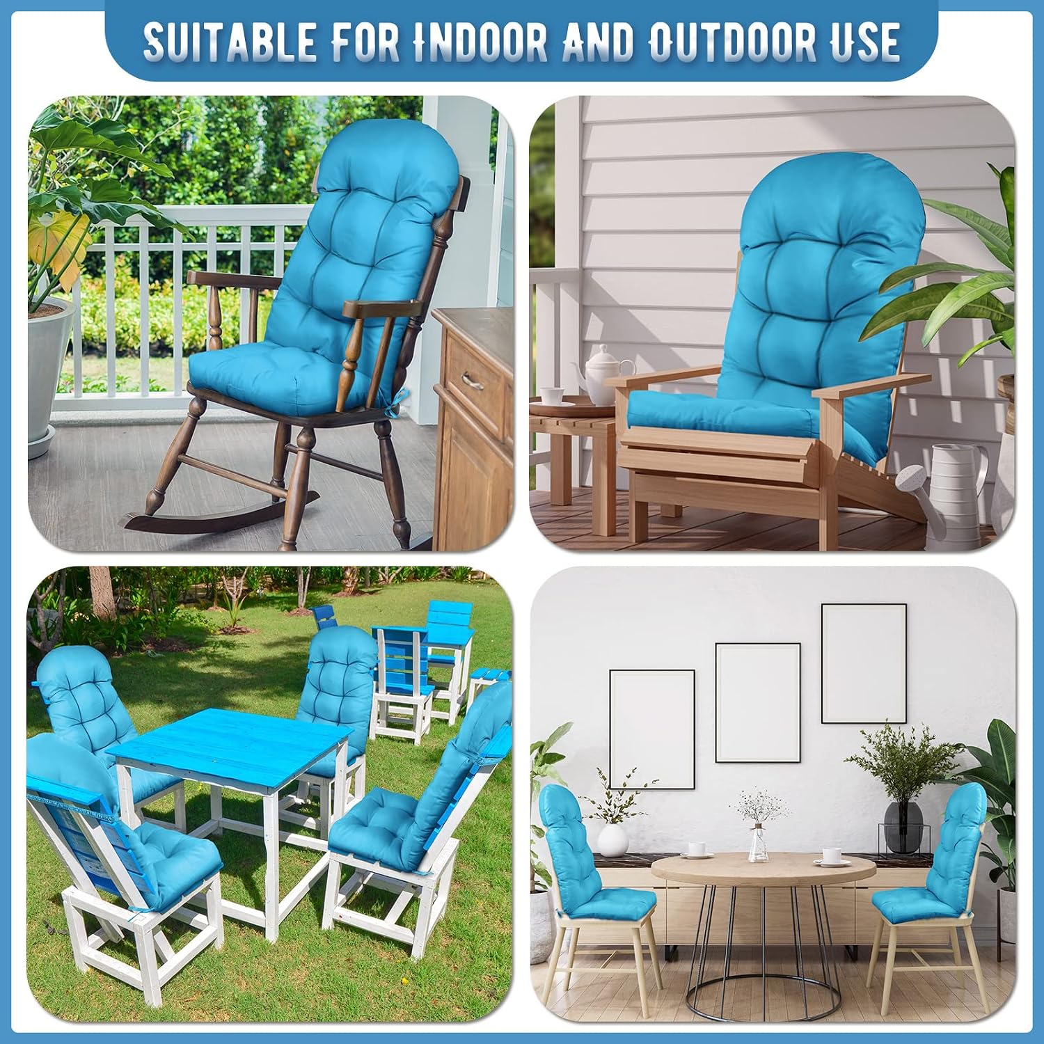 4 Pack Adirondack Chair Cushion, Waterproof Rocking Chair Cushion - Fade Resistant Patio Furniture Cushions, Thickened Patio Chair Pad for Outdoor and Indoor, 49x20x5 Inch
