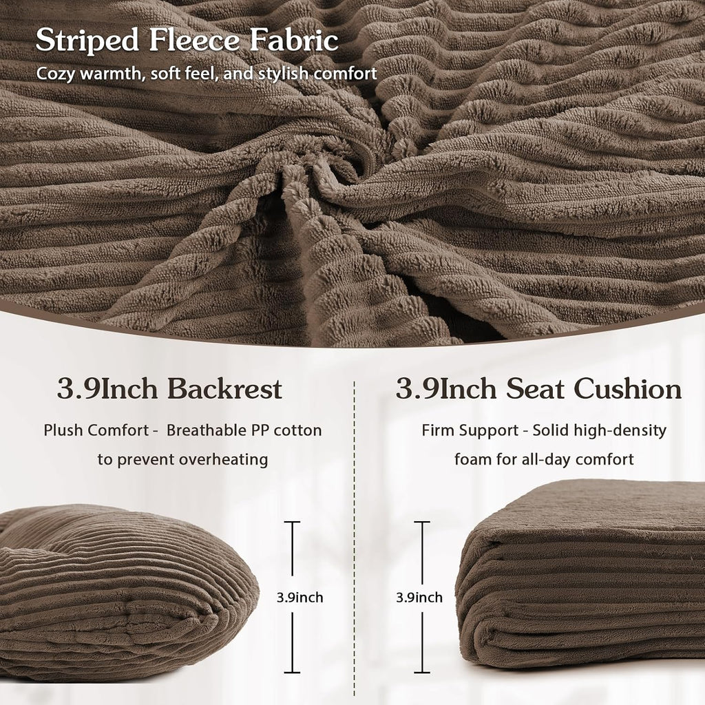 ANMINY 5pcs Glider Rocker Replacement Cushions Set - Thickened Fleece Glider Rocking Chair Cushions with 29.5 inch High Backrest & Side Pockets for Indoor Nursery, Washable & Non Slip, Brown