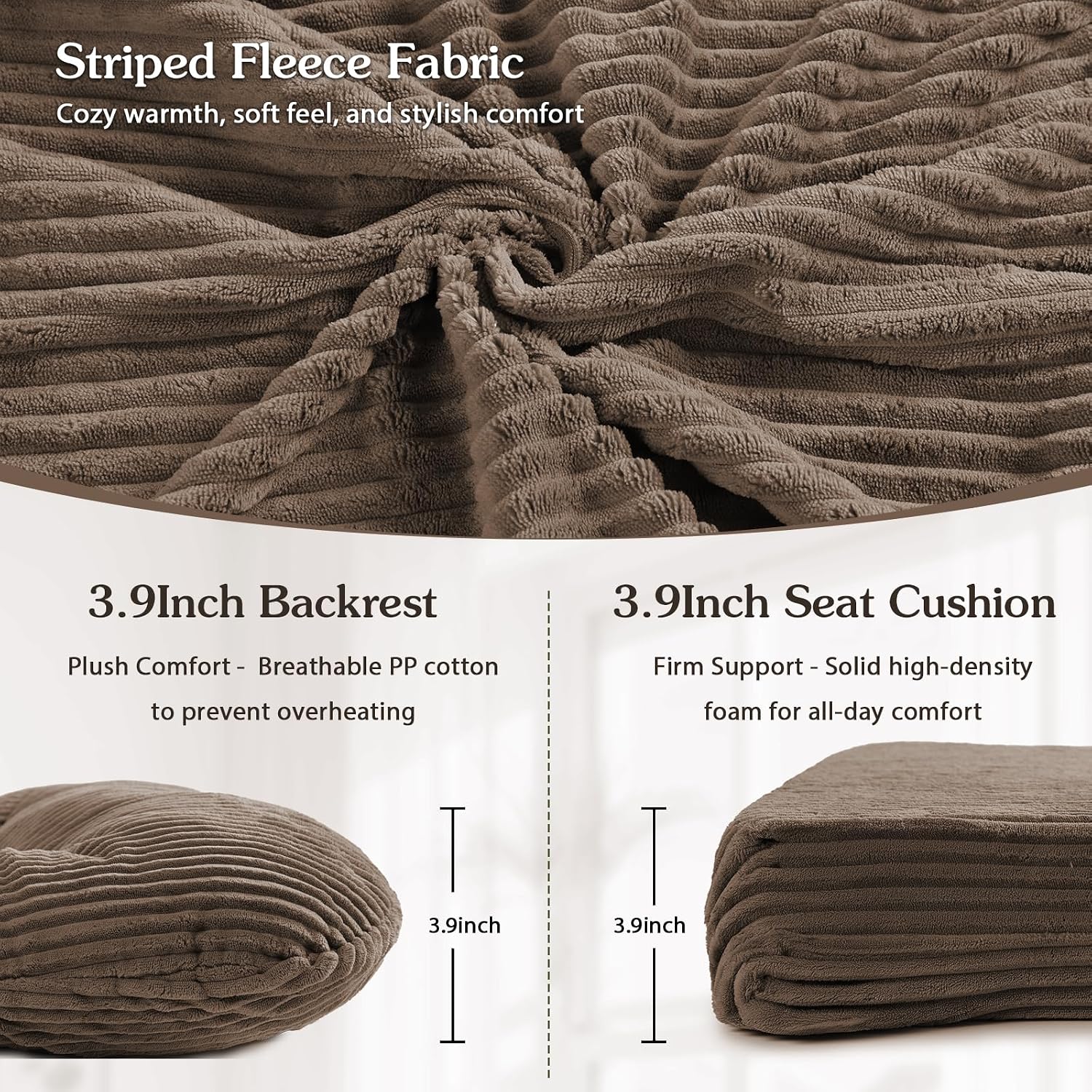 ANMINY 5pcs Glider Rocker Replacement Cushions Set - Thickened Fleece Glider Rocking Chair Cushions with 29.5 inch High Backrest & Side Pockets for Indoor Nursery, Washable & Non Slip, Brown