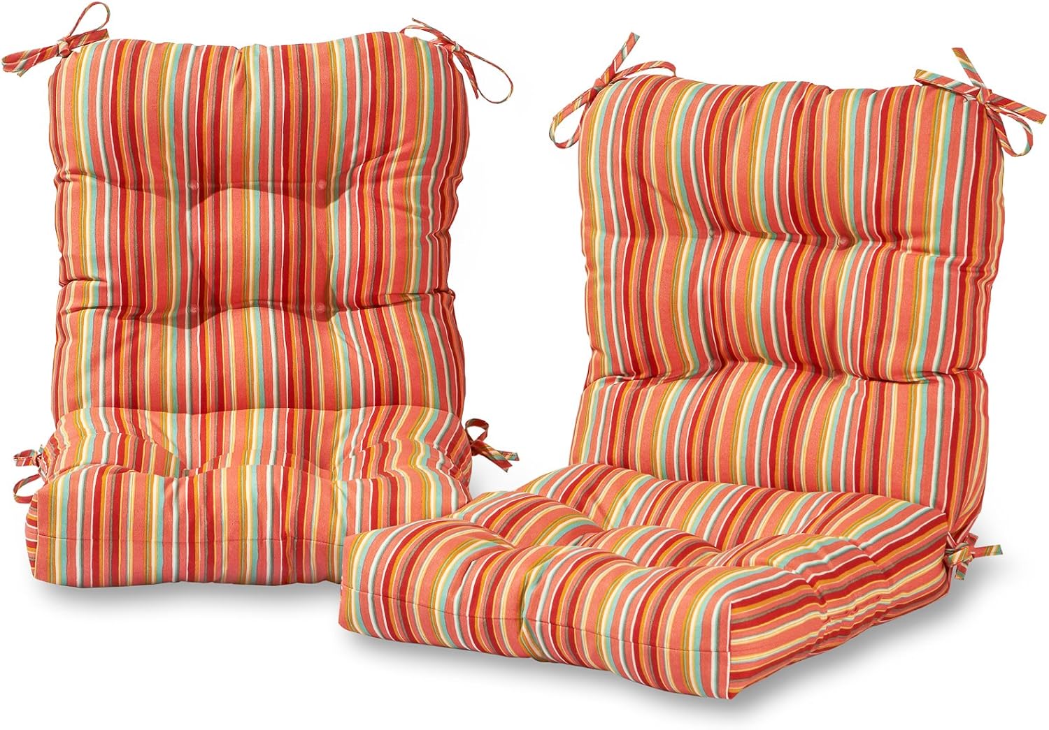 Greendale Home Fashions Outdoor 42x21-inch Seat/Back Chair Cushion (Set of 2), Coral Stripe
