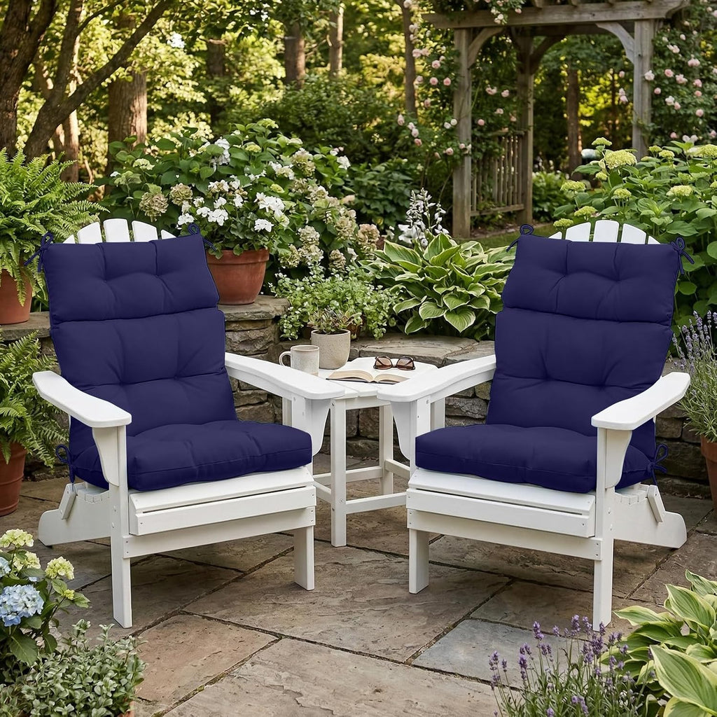 COOS BAY Outdoor Chair Cushions High Back 46x22 Inch, Tufted Patio Seat Cushions with Ties, Water-Resistant Replacement Pads, 2 Pack, Dark Blue