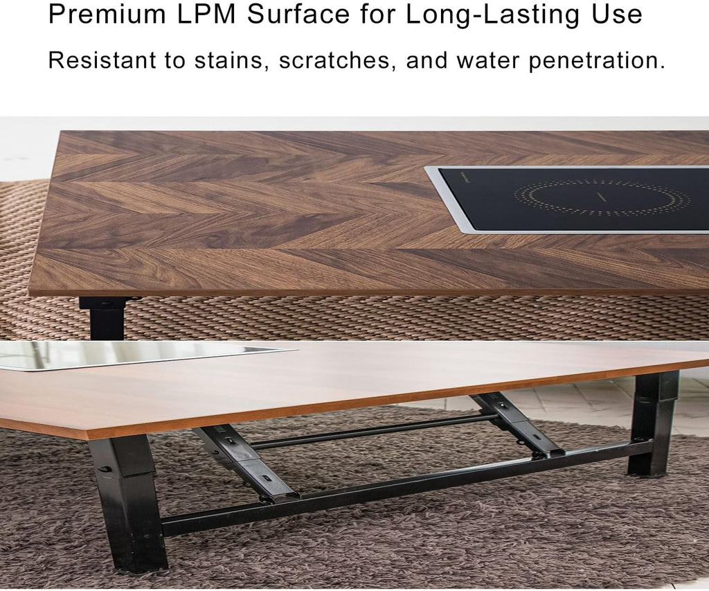 Folding Korean BBQ Table with Induction Cooktop – Herringbone Top – 47.2' x 29.5' x 12.6' – 220V, Touch Control, 1800W, 8 Heat Levels, DIY Assembly Table for Indoor Cooking