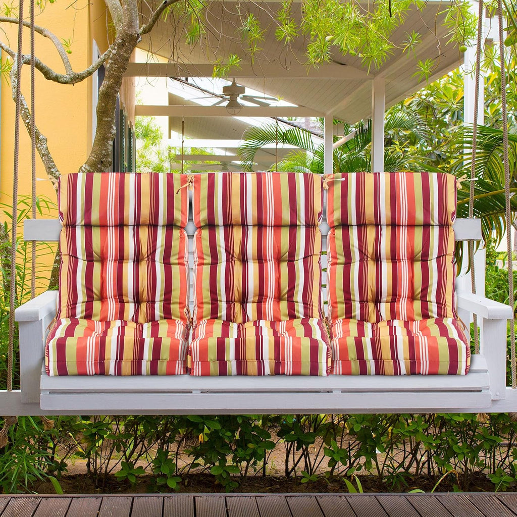 Barydat 4 Pcs Tufted High Back Chair Cushion Indoor Outdoor Seat and Back Cushions Palm Leaves Tropical Plants Lawn Rocking Chair Pads with Ties for Adirondack Patio Garden (Yellow Stripes)