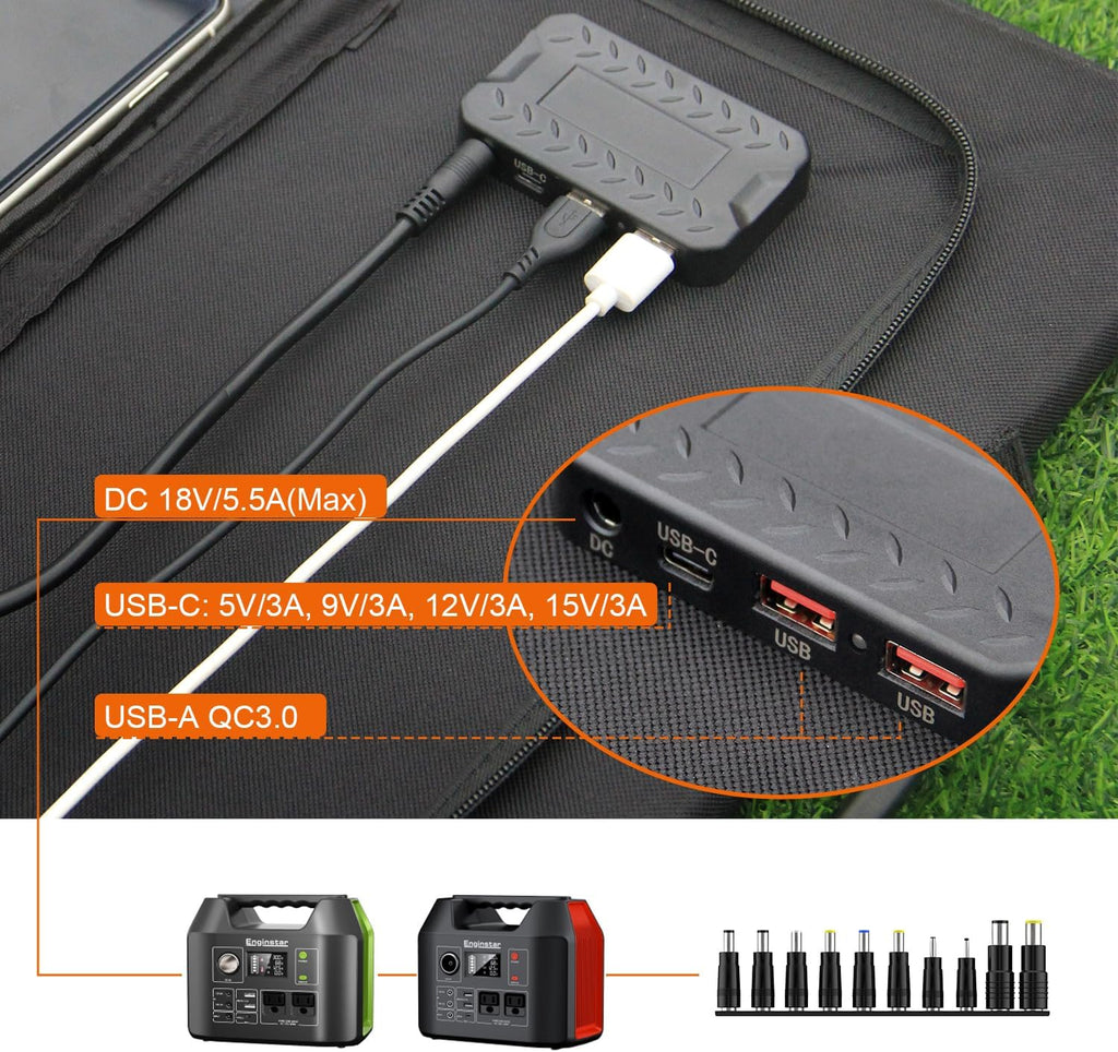 EnginStar Portable Power Station, 300W 296Wh Battery Bank with 110V Pure Sine Wave AC Outlet,100W Foldable Solar Panel Charger with 18V DC Outlet for Portable Power Stations