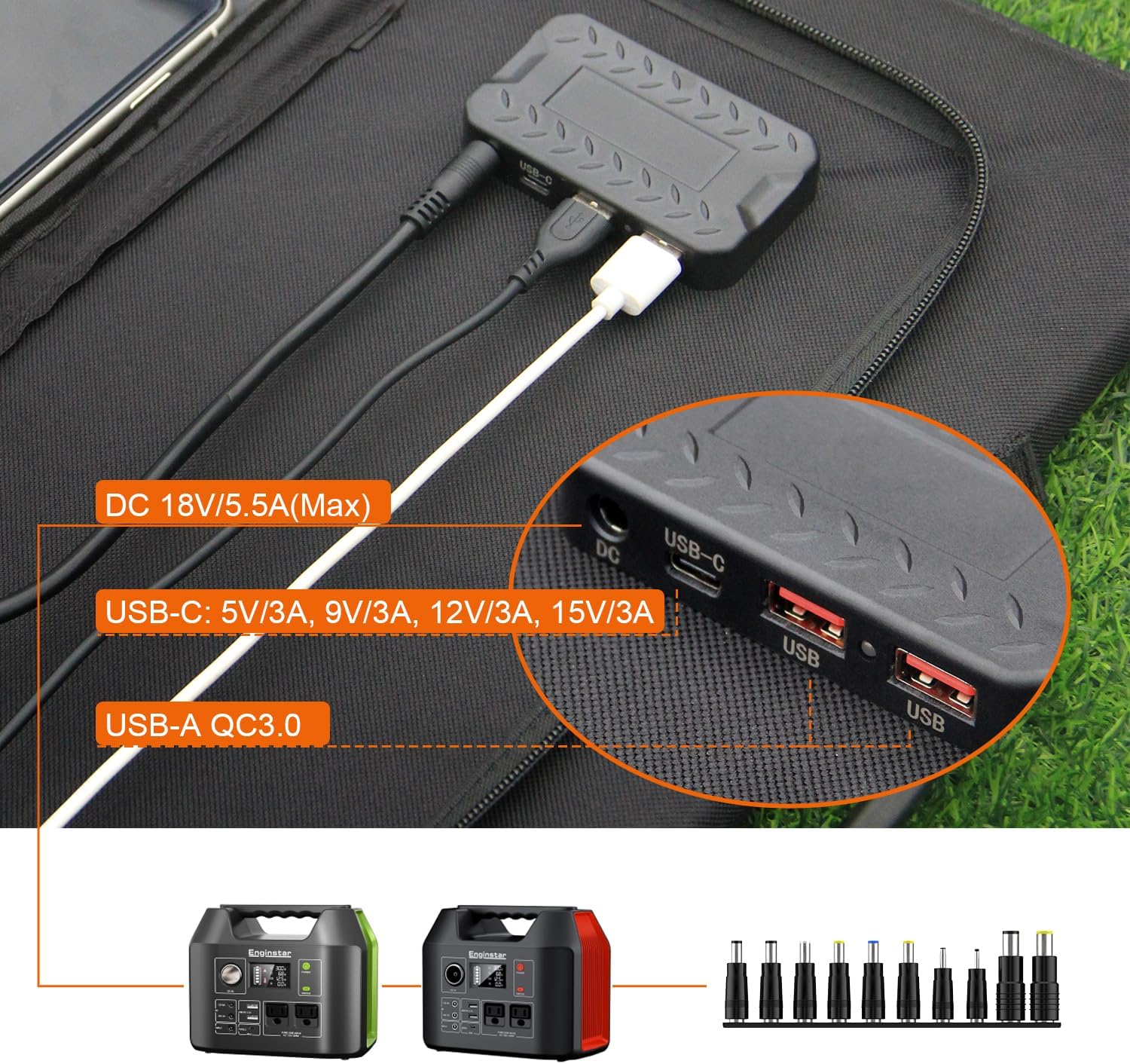 EnginStar Portable Power Station, 300W 296Wh Battery Bank with 110V Pure Sine Wave AC Outlet,100W Foldable Solar Panel Charger with 18V DC Outlet for Portable Power Stations