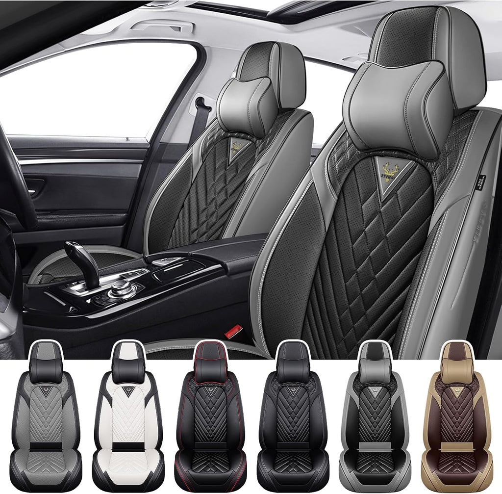 Car Seat Covers for Honda Accord 2000-2026, Waterproof Nappa Leather Front Seat Cover with Headrests, Anti-Slip and Comfortable Automotive Seat Protector&Accessories(Gray Black)