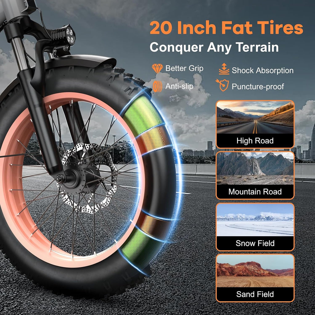 EUYBIKE Folding Electric Bike for Adults, Foldable Ebike with 48V 18AH Hidden Removable Battery, 20' Fat Tire 750W Motor, 60+Miles Aluminium Alloy Mountain Bicycle White with Basket
