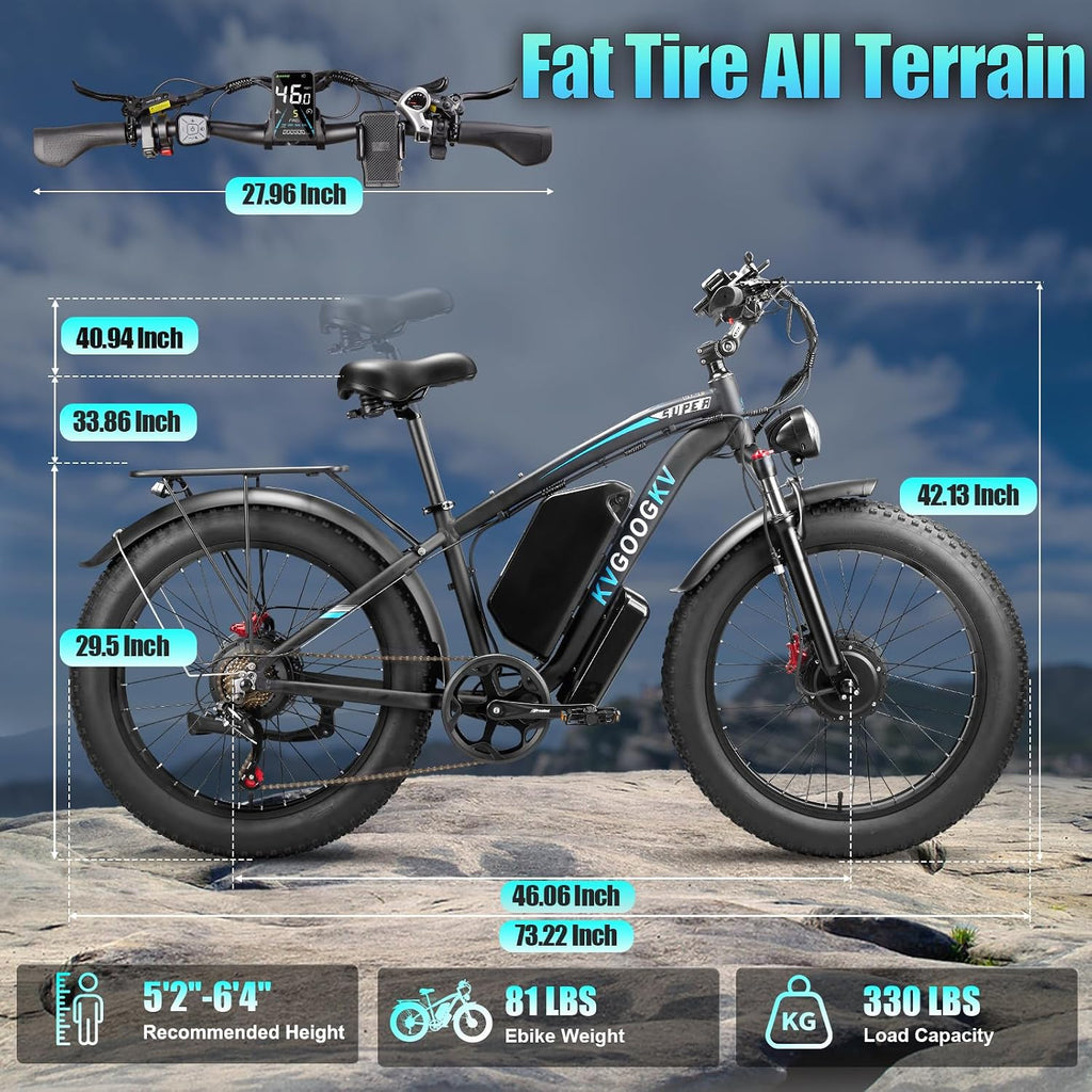9000W Peak Dual Motor Ebike for Adults 47 MPH Fast Electric Bike, 58V Max-Output 1972 Wh Up to 105 Miles Ebikes,24' Fat Tire E-Bike,Front Suspension Electric Bicycle for Mountain Commuter Snow